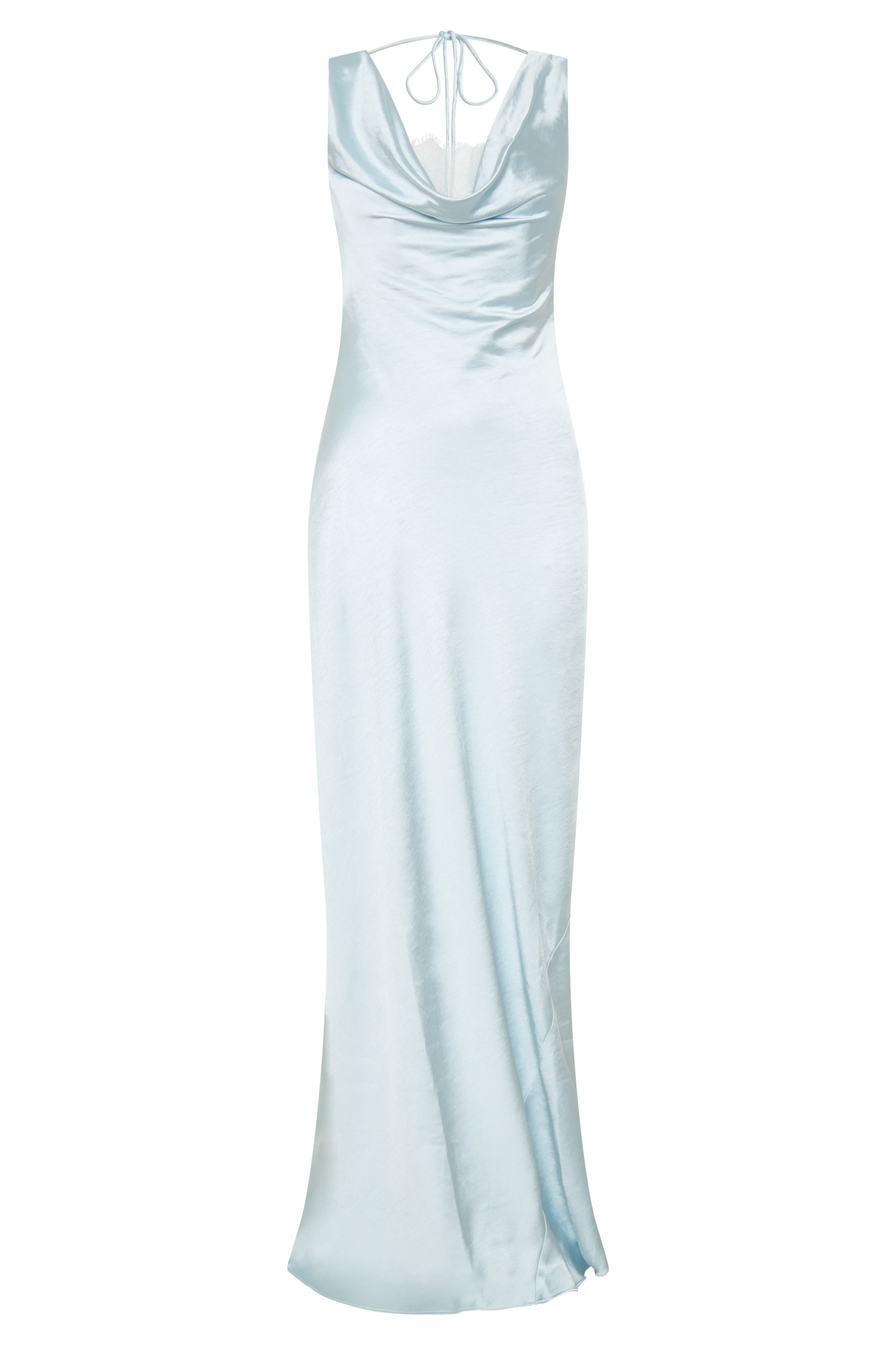 Ashley Cowl Neck Lace And Satin Maxi Dress - Ice Blue | MESHKI US Ashley Cowl Neck Lace And Satin Maxi Dress - Ice Blue | MESHKI US