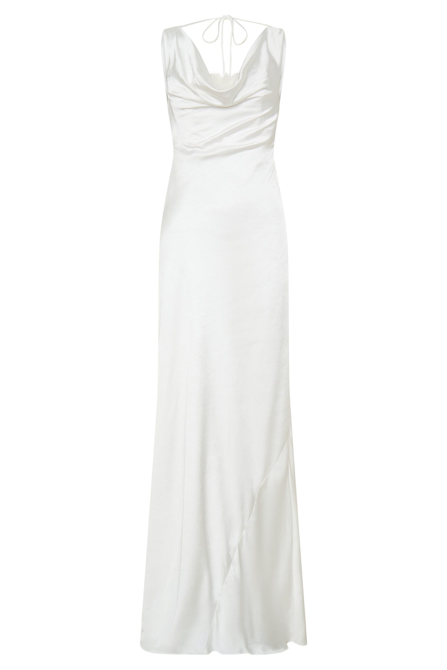 Ashley Cowl Neck Lace And Satin Maxi Dress - Ivory | MESHKI US Ashley Cowl Neck Lace And Satin Maxi Dress - Ivory | MESHKI US