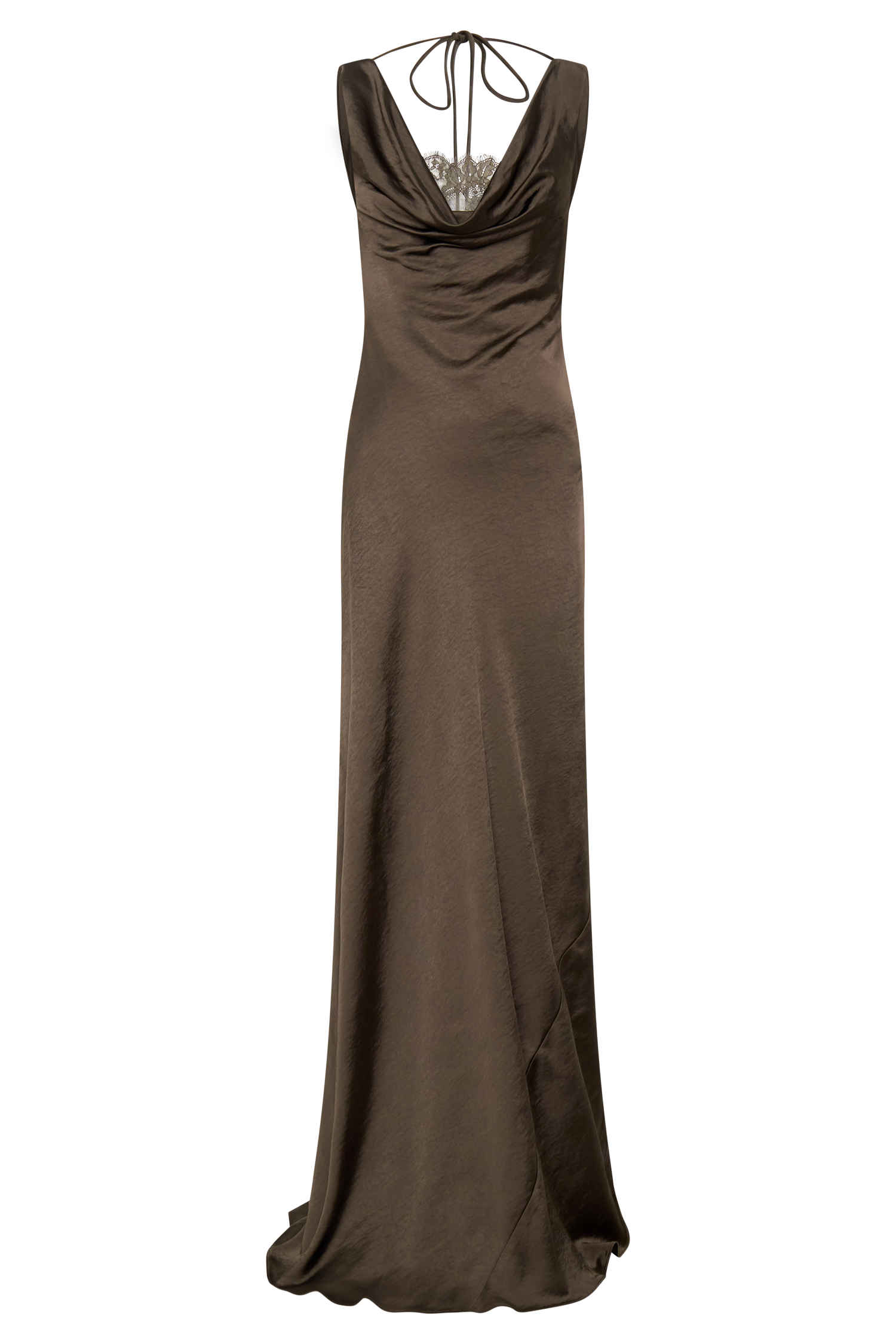 Ashley Cowl Neck Lace And Satin Maxi Dress - Mocha | MESHKI US Ashley Cowl Neck Lace And Satin Maxi Dress - Mocha | MESHKI US