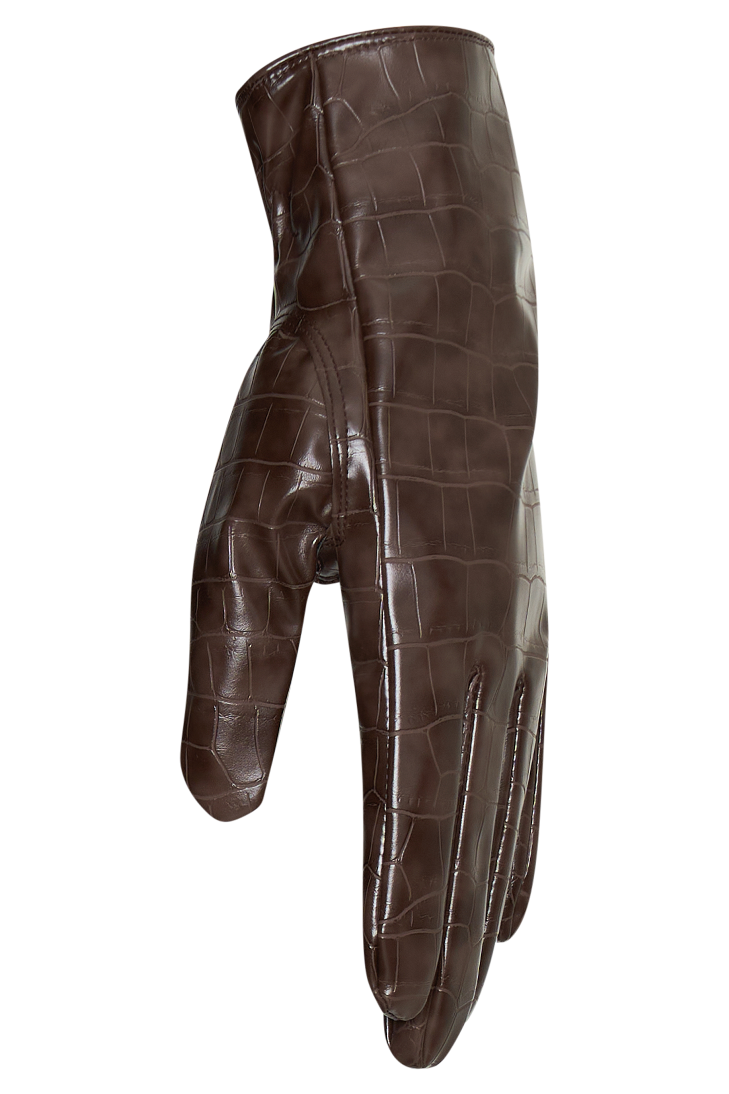 Atlas Faux Leather Crocodile Gloves - Chocolate | MESHKI US Atlas Faux Leather Crocodile Gloves - Chocolate | MESHKI US