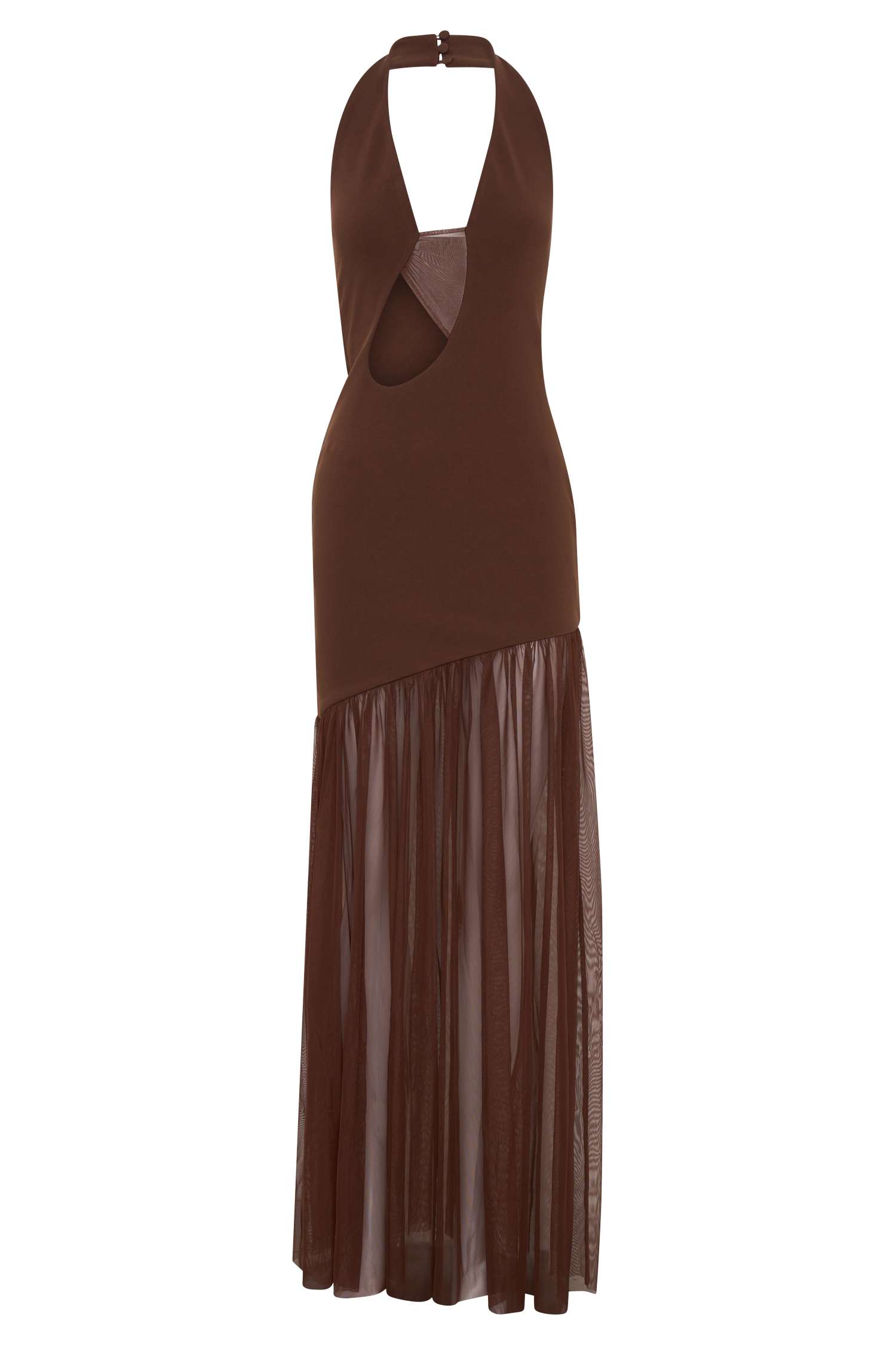 Aubree Crepe And Mesh Maxi Dress - Chocolate/Mocha | MESHKI US Aubree Crepe And Mesh Maxi Dress - Chocolate/Mocha | MESHKI US