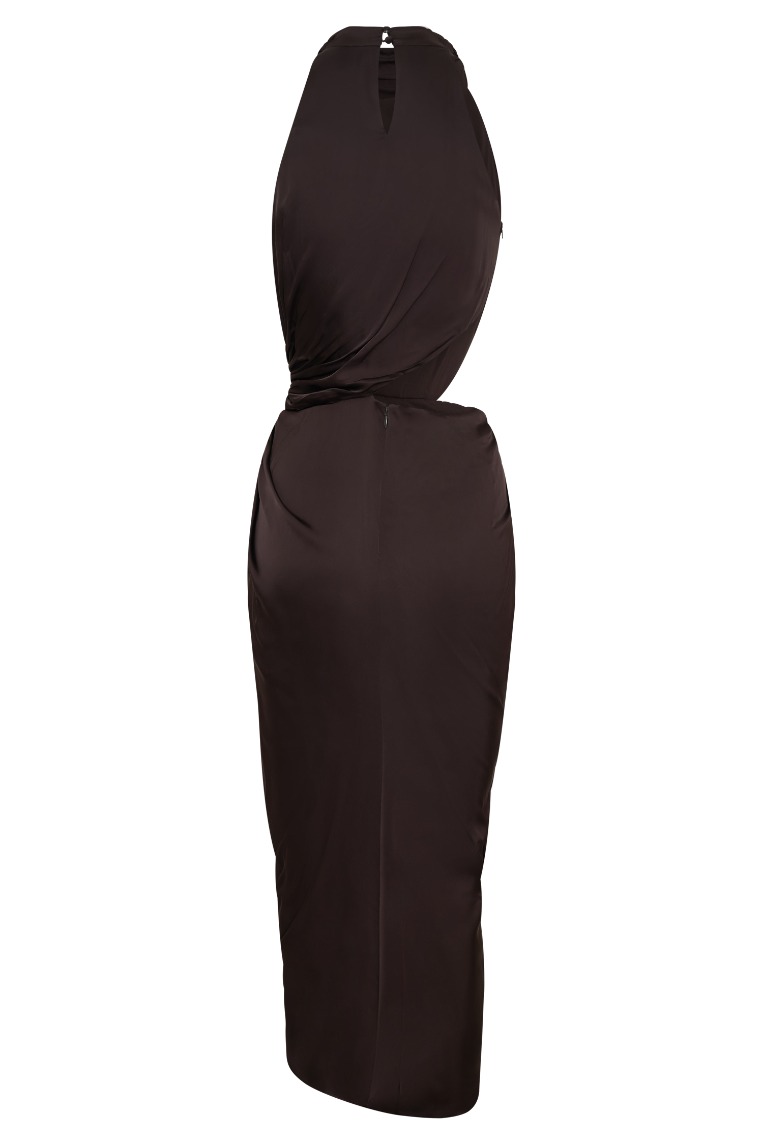 Aveline Draped Halter Midi Dress - Dark Chocolate | MESHKI US Aveline Draped Halter Midi Dress - Dark Chocolate | MESHKI US