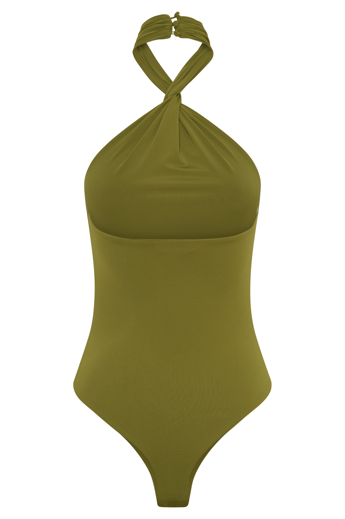 Bambi Twisted Neck Dry Jersey Bodysuit - Martini Olive