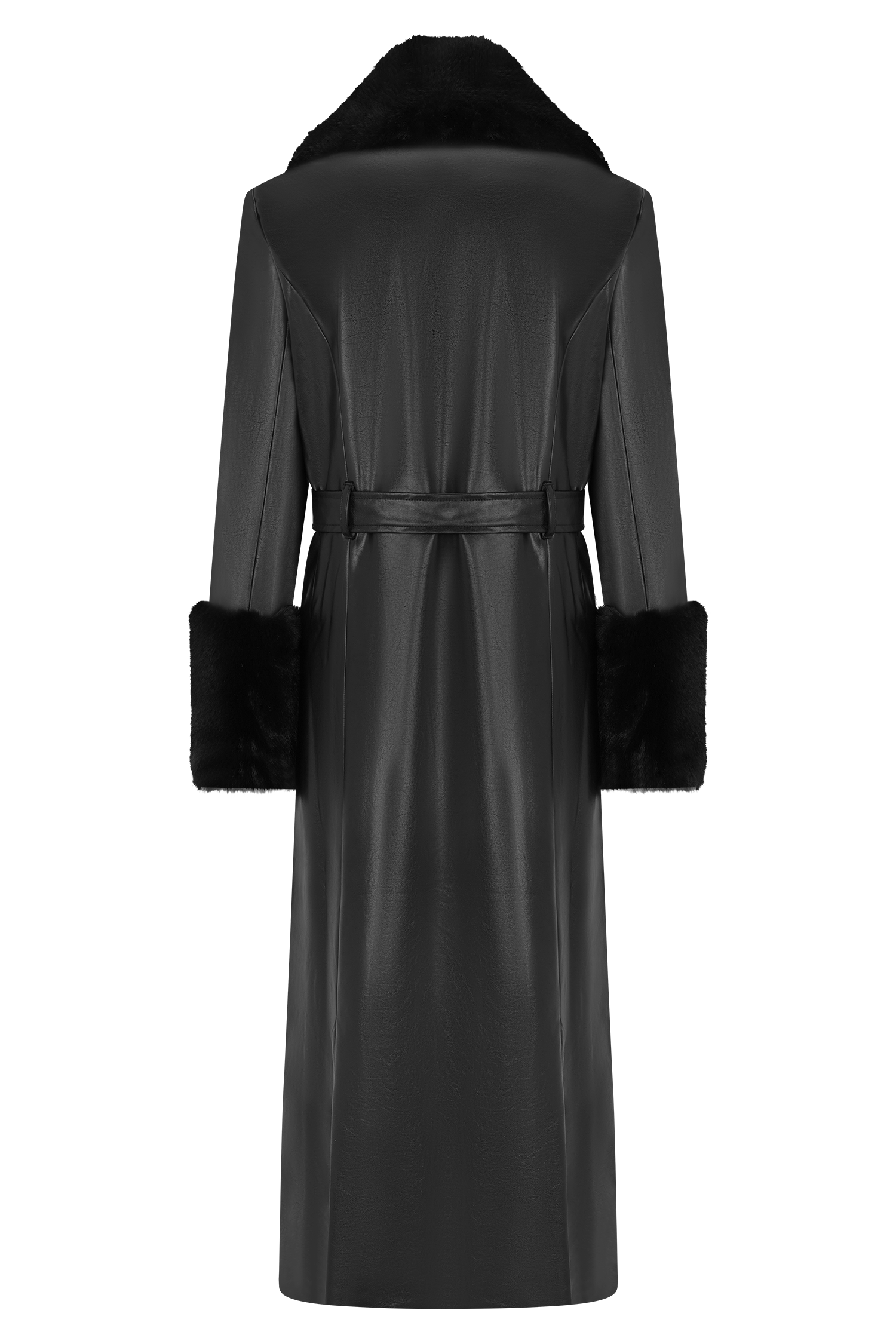 Bec Faux Leather Trench Coat With Faux Fur - Black | MESHKI US