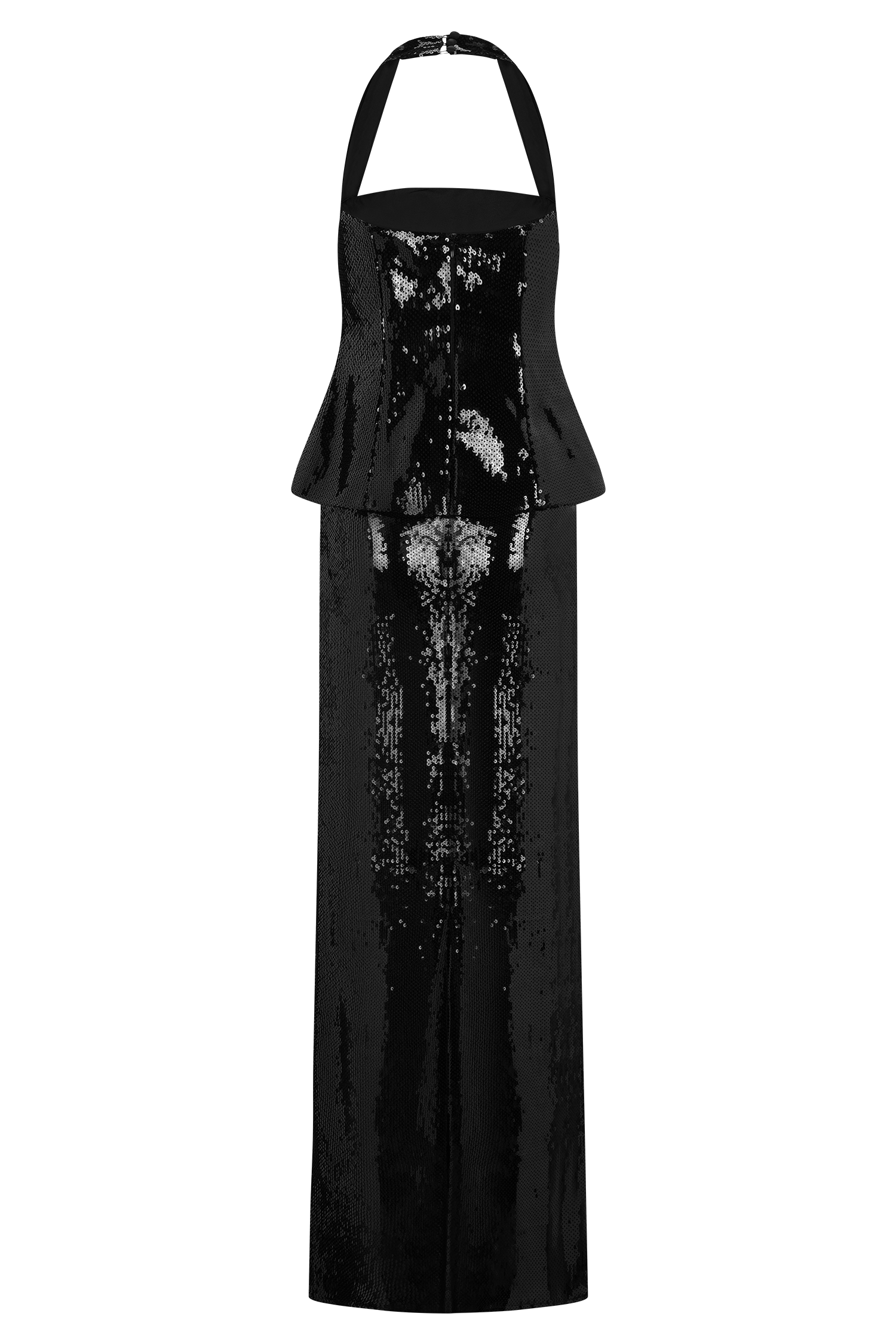 sheike black peplum dress Bertie Sequin Peplum Halter Maxi Dress - Black