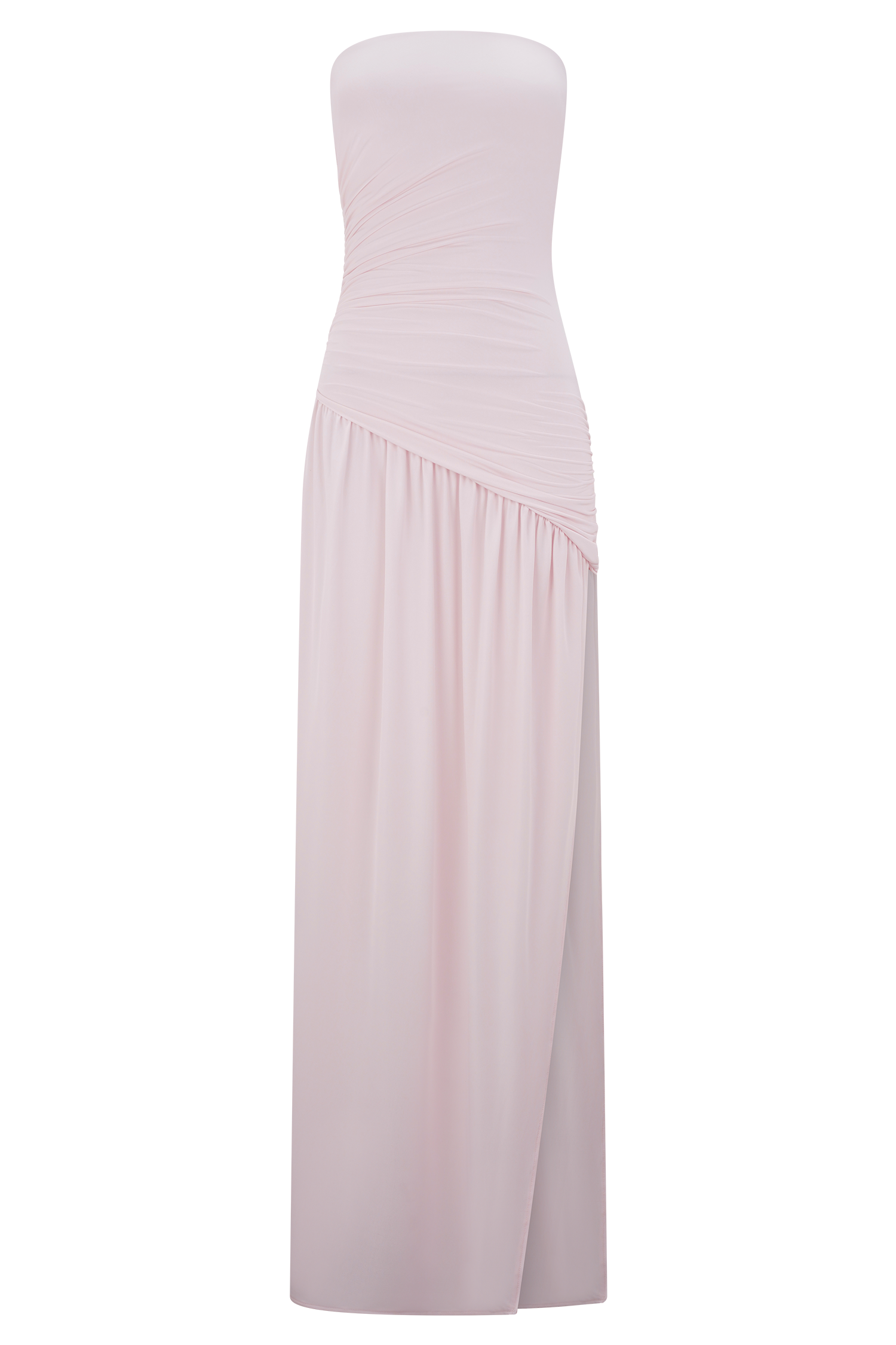 strapless maxi dress casual Bex Strapless Slinky Maxi Dress With Split - Pale Pink