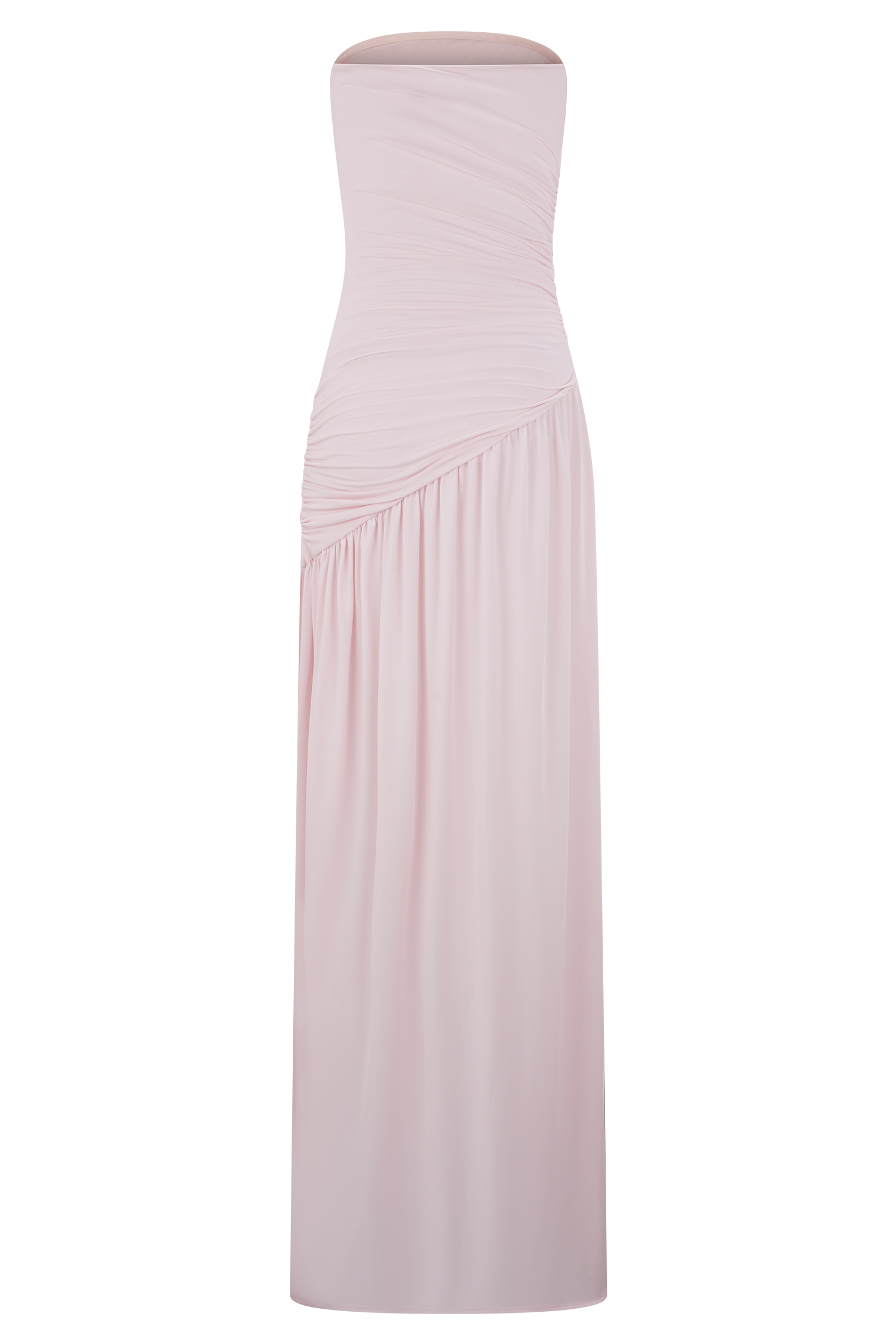 Bex Strapless Slinky Maxi Dress with Split / Pale Pink | Meshki | M Bex Strapless Slinky Maxi Dress with Split / Pale Pink | Meshki | M