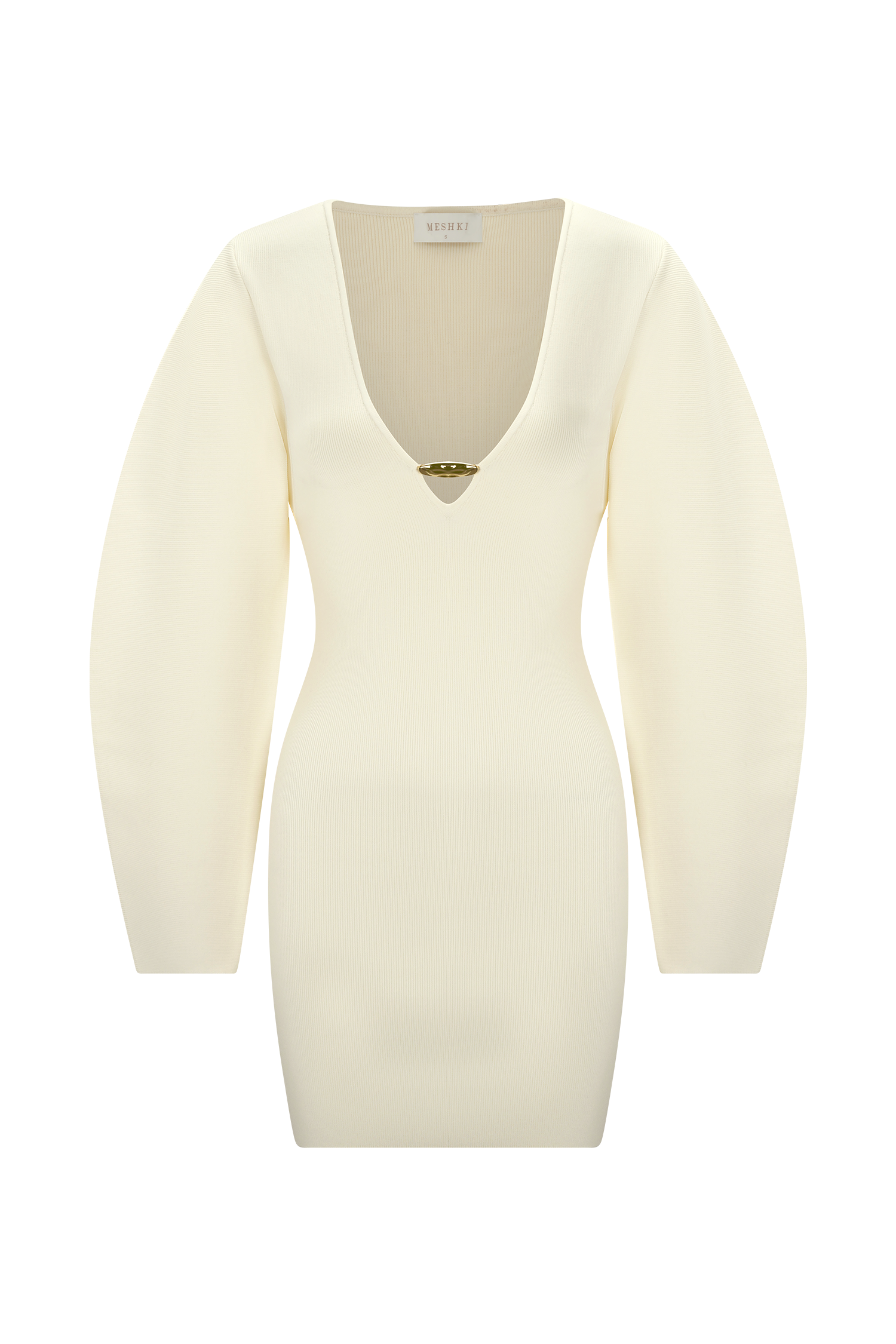 Billy Balloon Sleeve Knit Mini Dress - Ivory | MESHKI US Billy Balloon Sleeve Knit Mini Dress - Ivory | MESHKI US