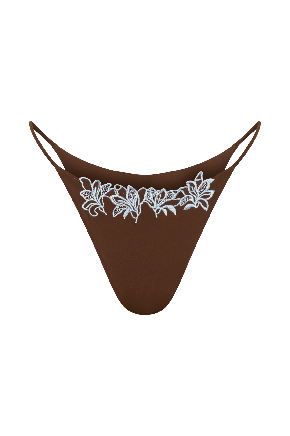 Bloom Embroidered Bikini Bottom - Chocolate With Pale Blue Embroidery #11