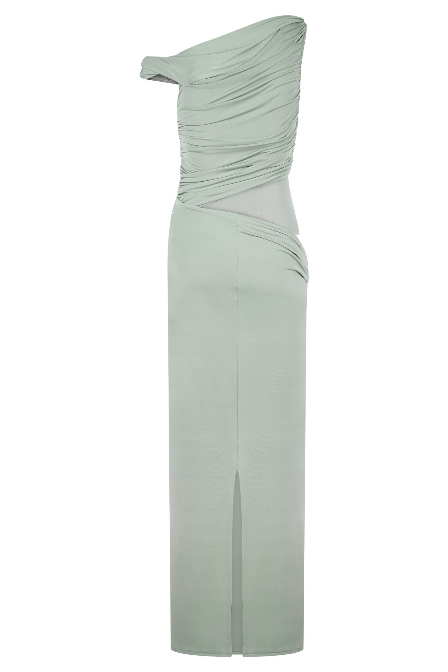 sage green one shoulder maxi dress Fringe One Shoulder Maxi Dress