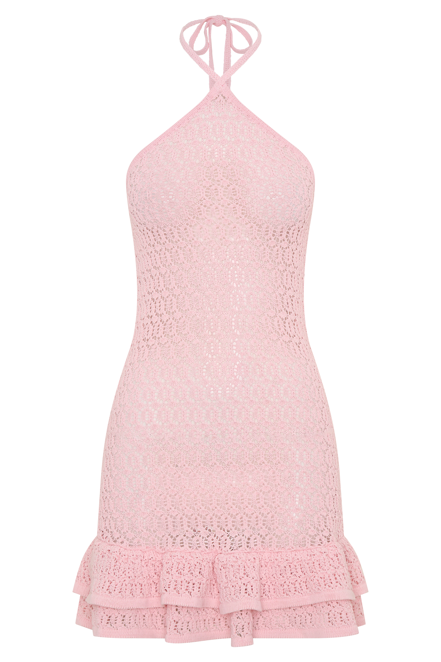 Carrisa Crochet Knit Mini Dress / Baby Pink | MESHKI