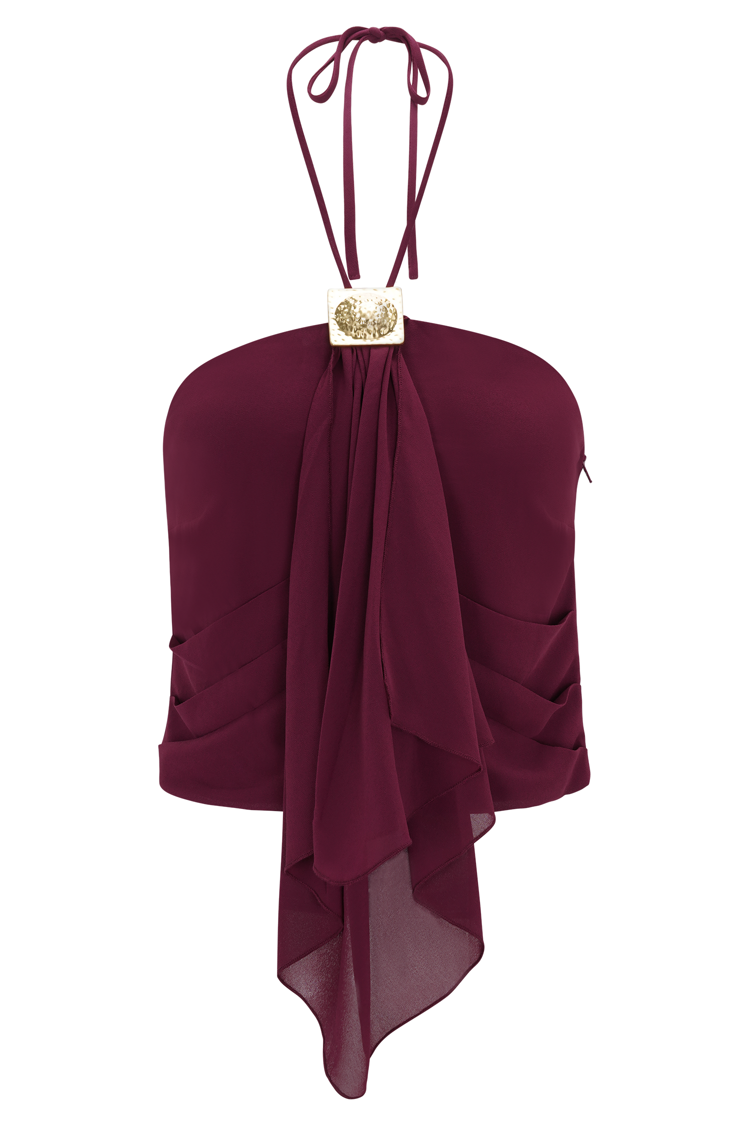 Celina Chiffon Halter Top With Hardware - Cherry Red #9