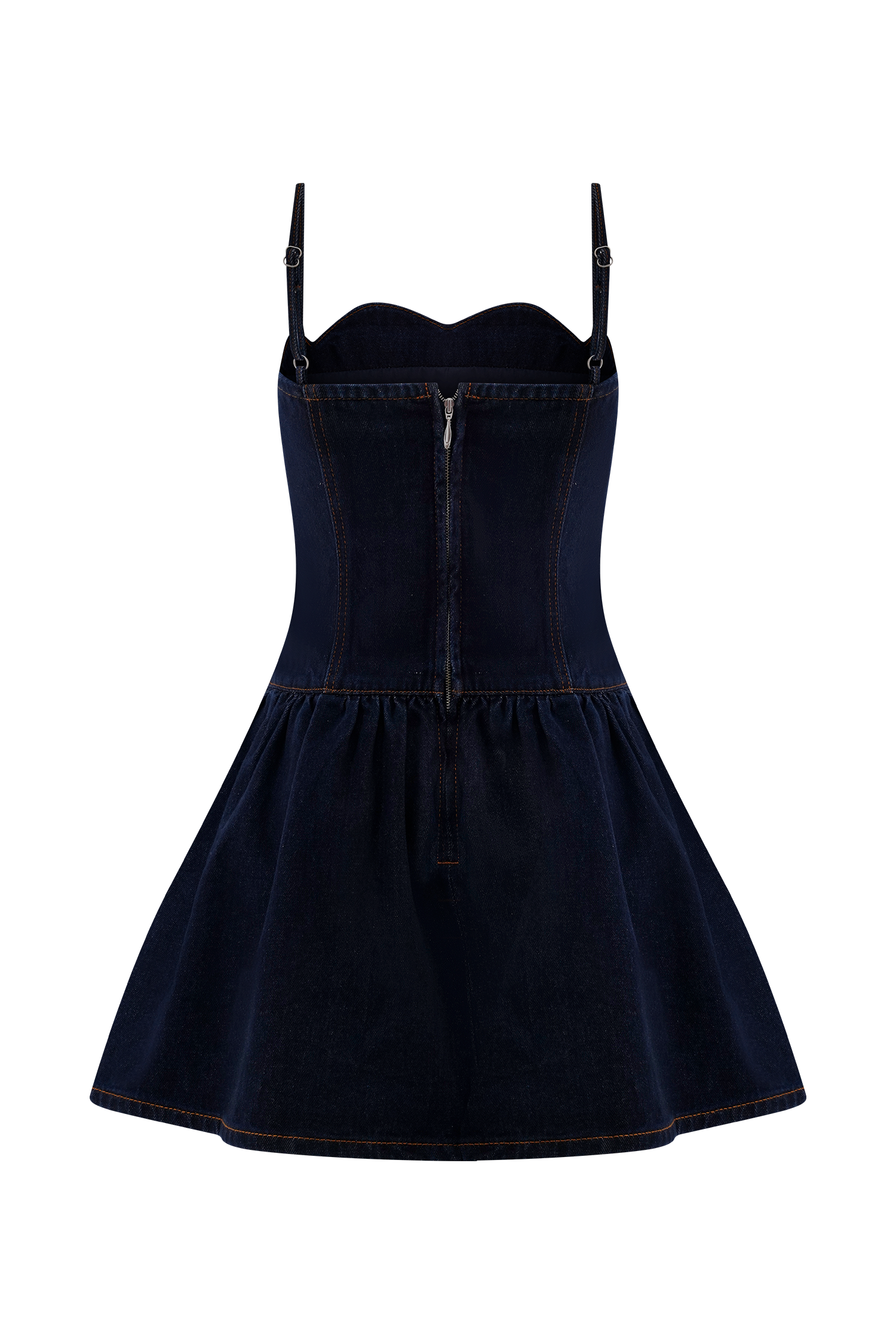 Cheyenne Scallop Denim Mini Dress / Indigo Blue | MESHKI