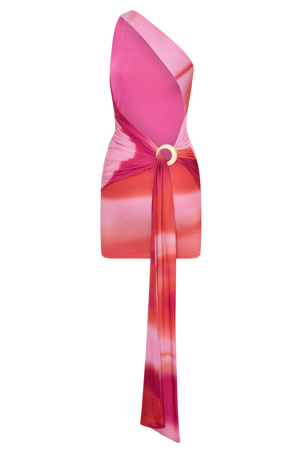 Claudette Slinky Mini Dress With Hardware - Pink Sunset Print #7