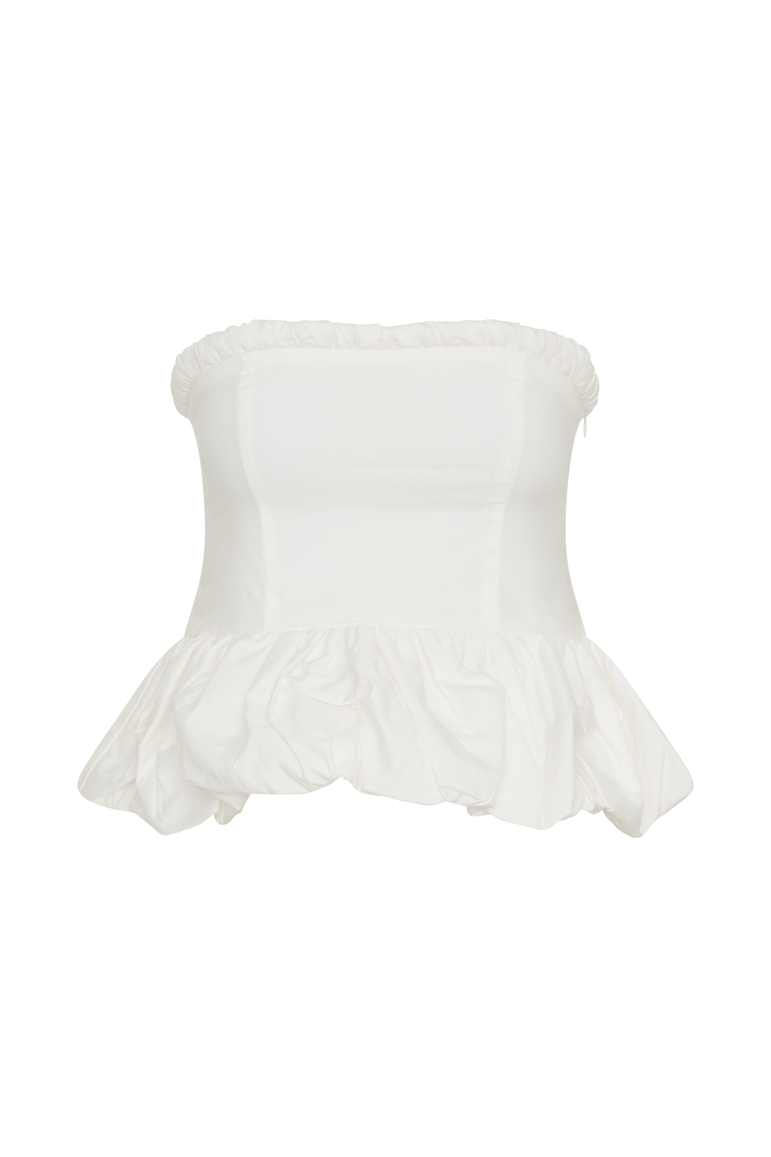 white strapless top with ruffles