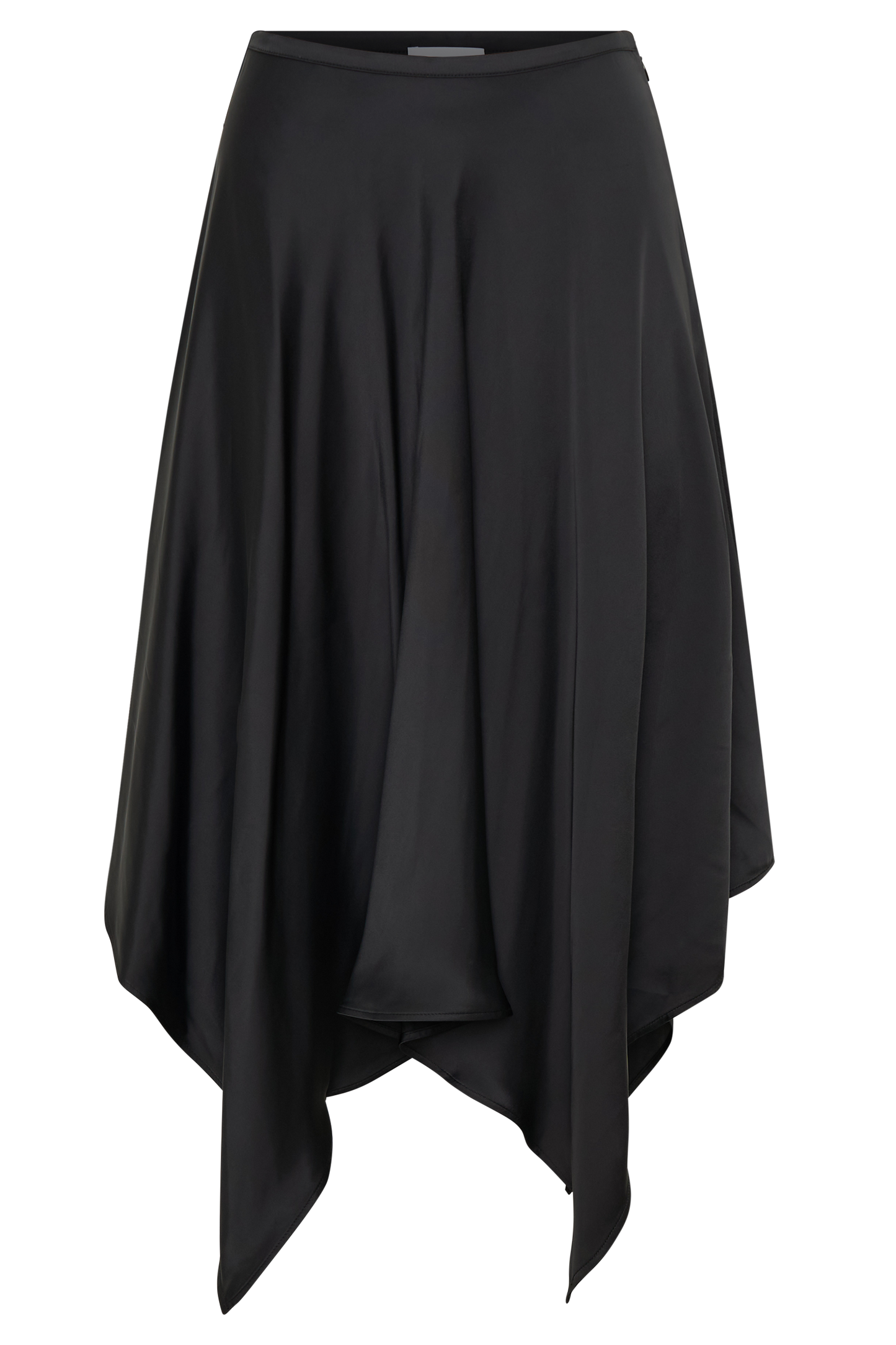 Coralie Asymmetric Satin Midi Skirt - Black