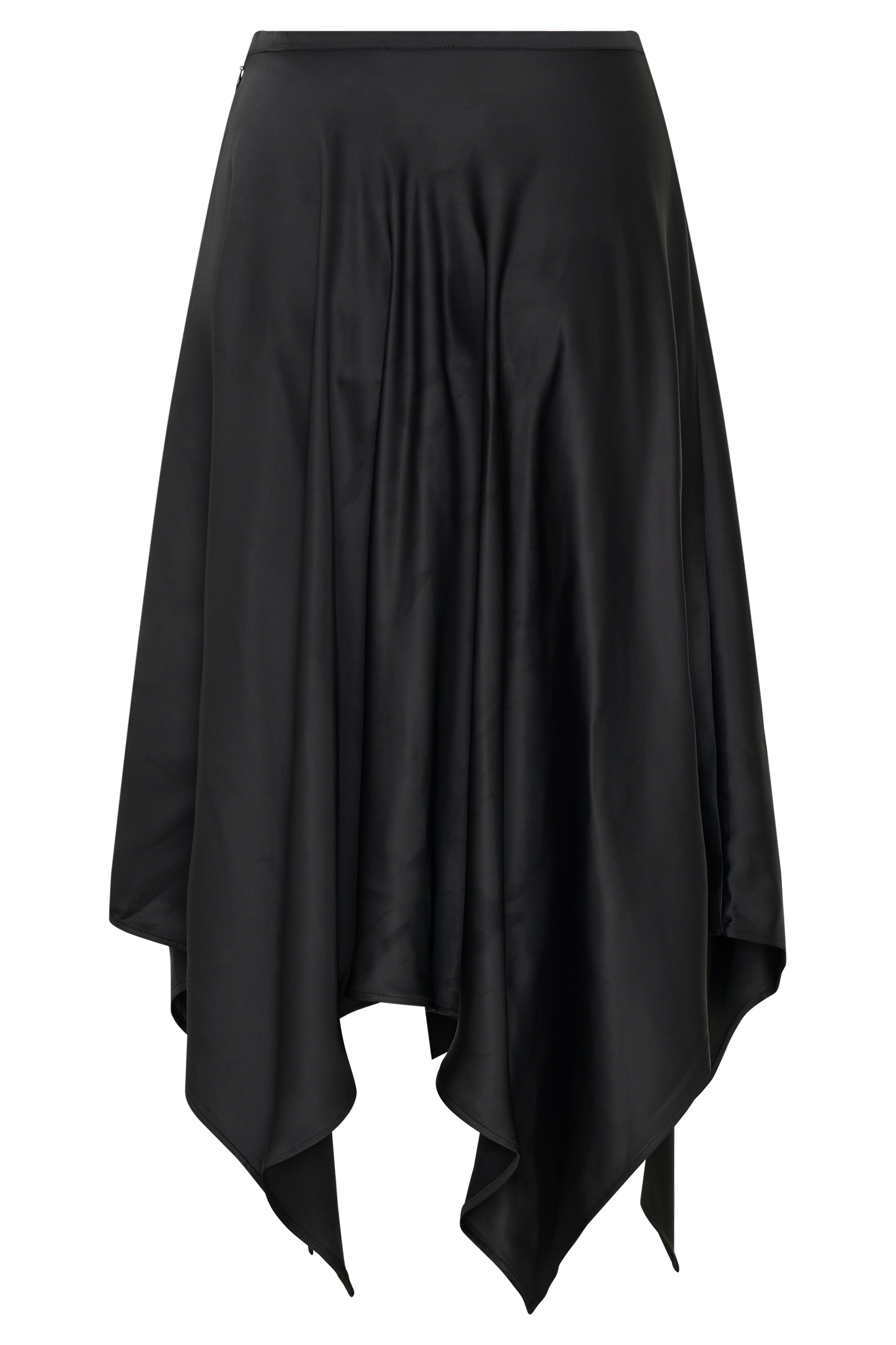 Coralie Asymmetric Satin Midi Skirt - Black
