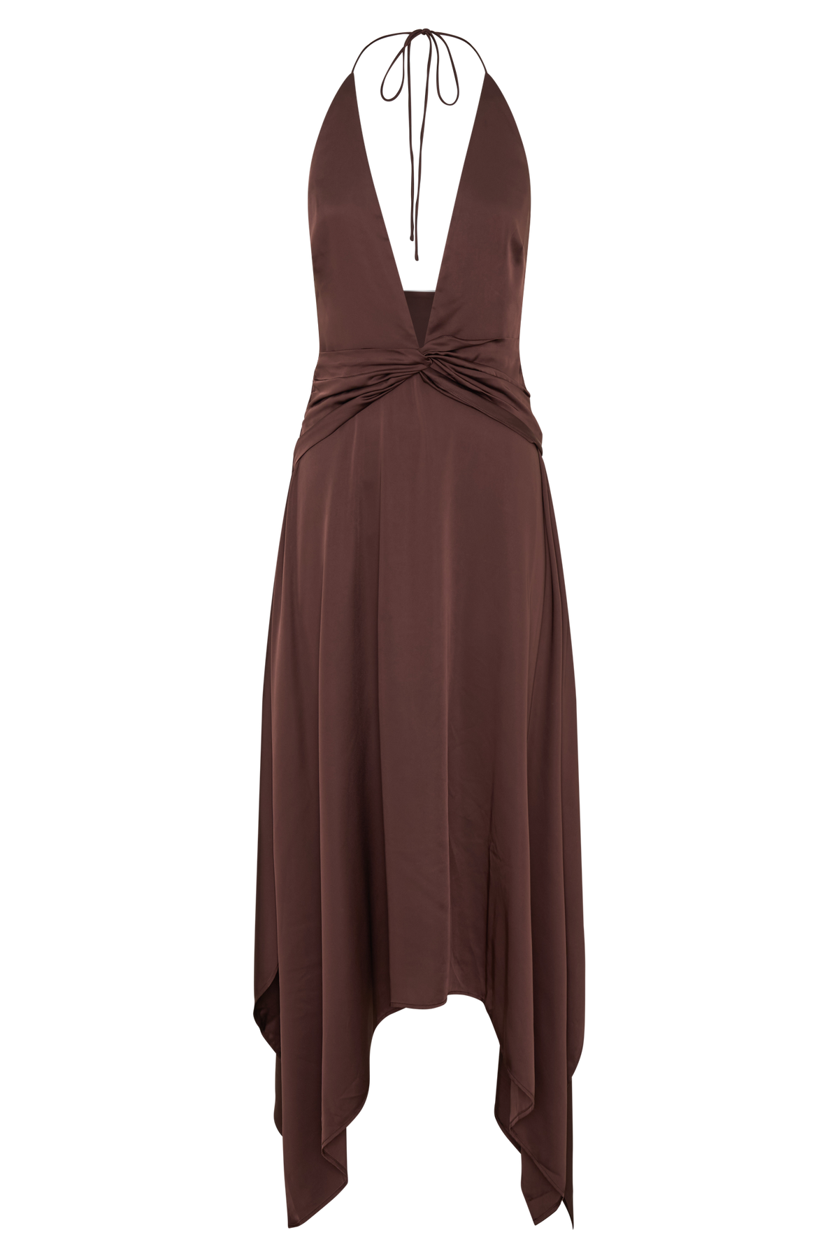 Cyra Plunge Satin Midi Dress - Dark Chocolate