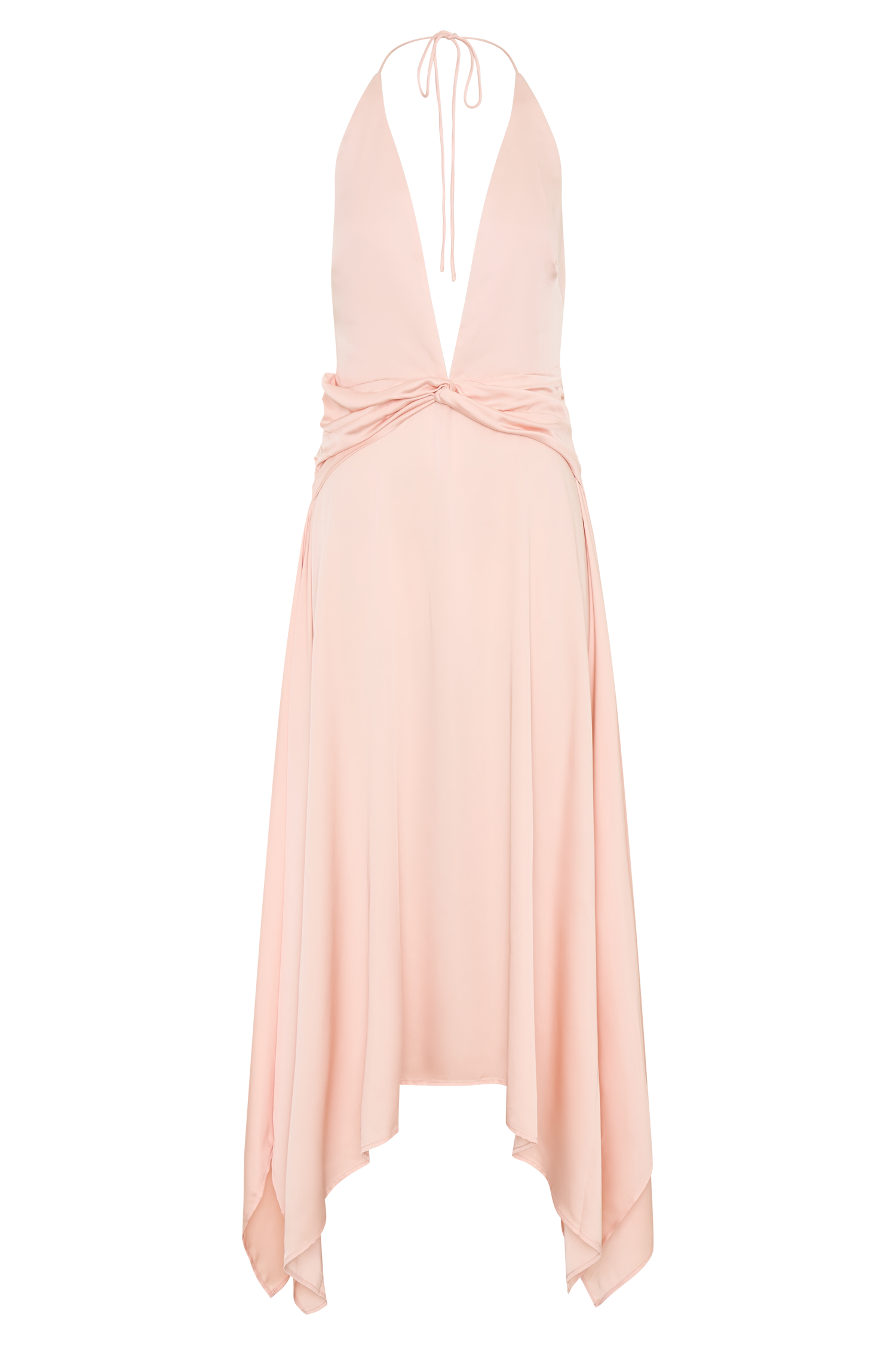 Cyra Plunge Satin Midi Dress - Peach | MESHKI US Cyra Plunge Satin Midi Dress - Peach | MESHKI US