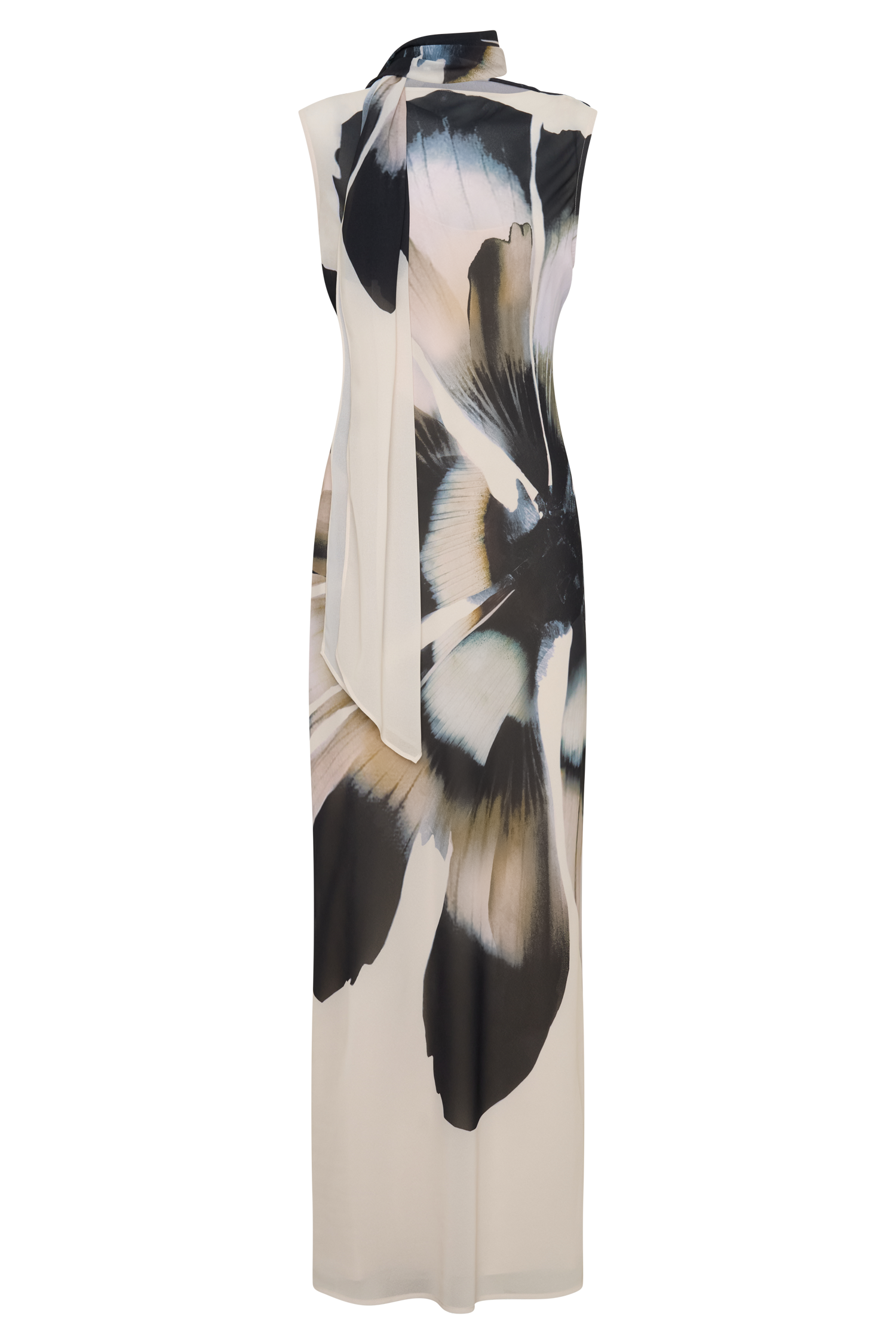 Dakota Chiffon Maxi Dress With Scarf - Ivory Oversized Floral Print #9