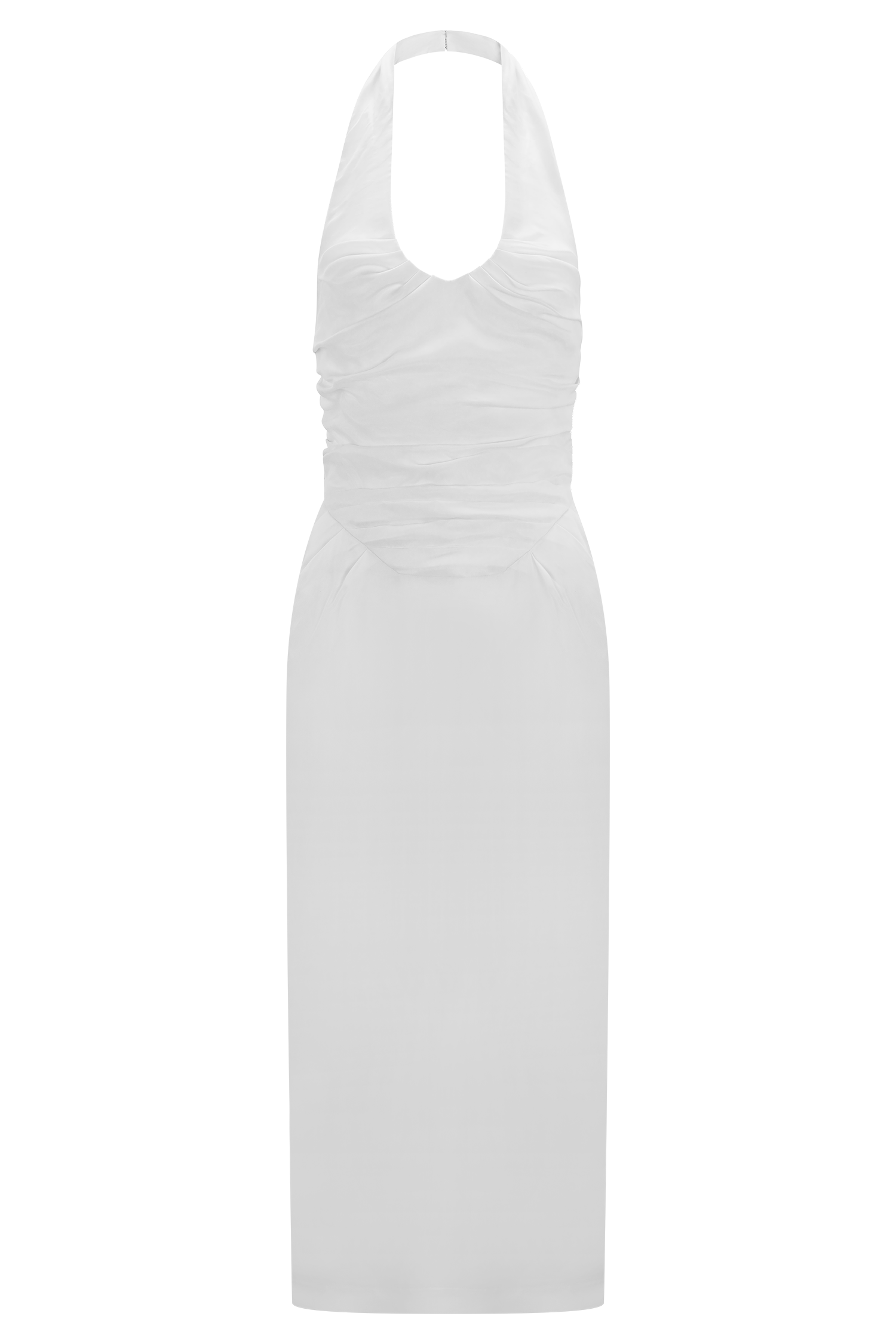 Daniela Ruched Halter Midi Dress - White | MESHKI US Daniela Ruched Halter Midi Dress - White | MESHKI US