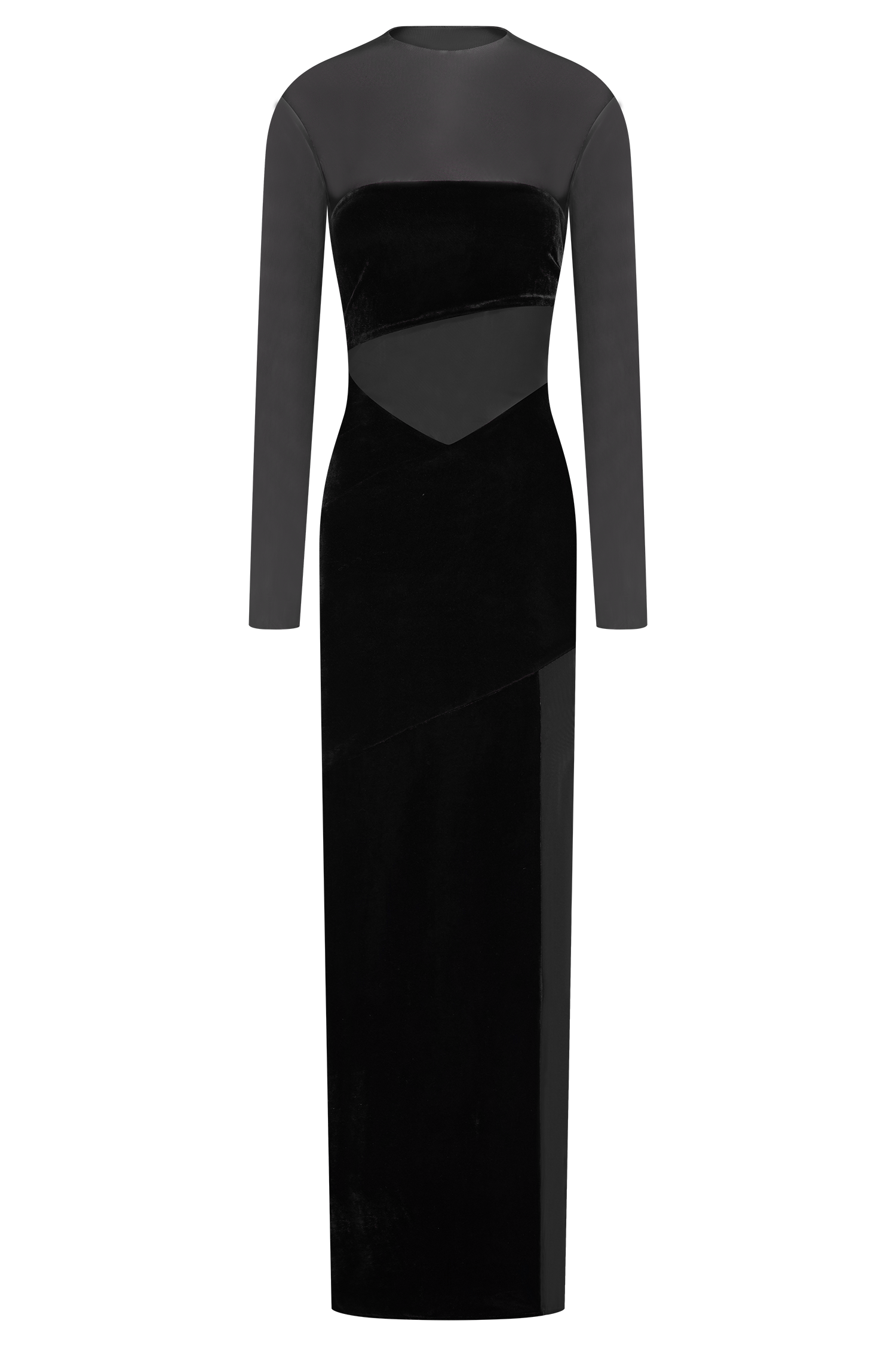 Davina Velvet And Mesh Maxi Dress / Black | MESHKI