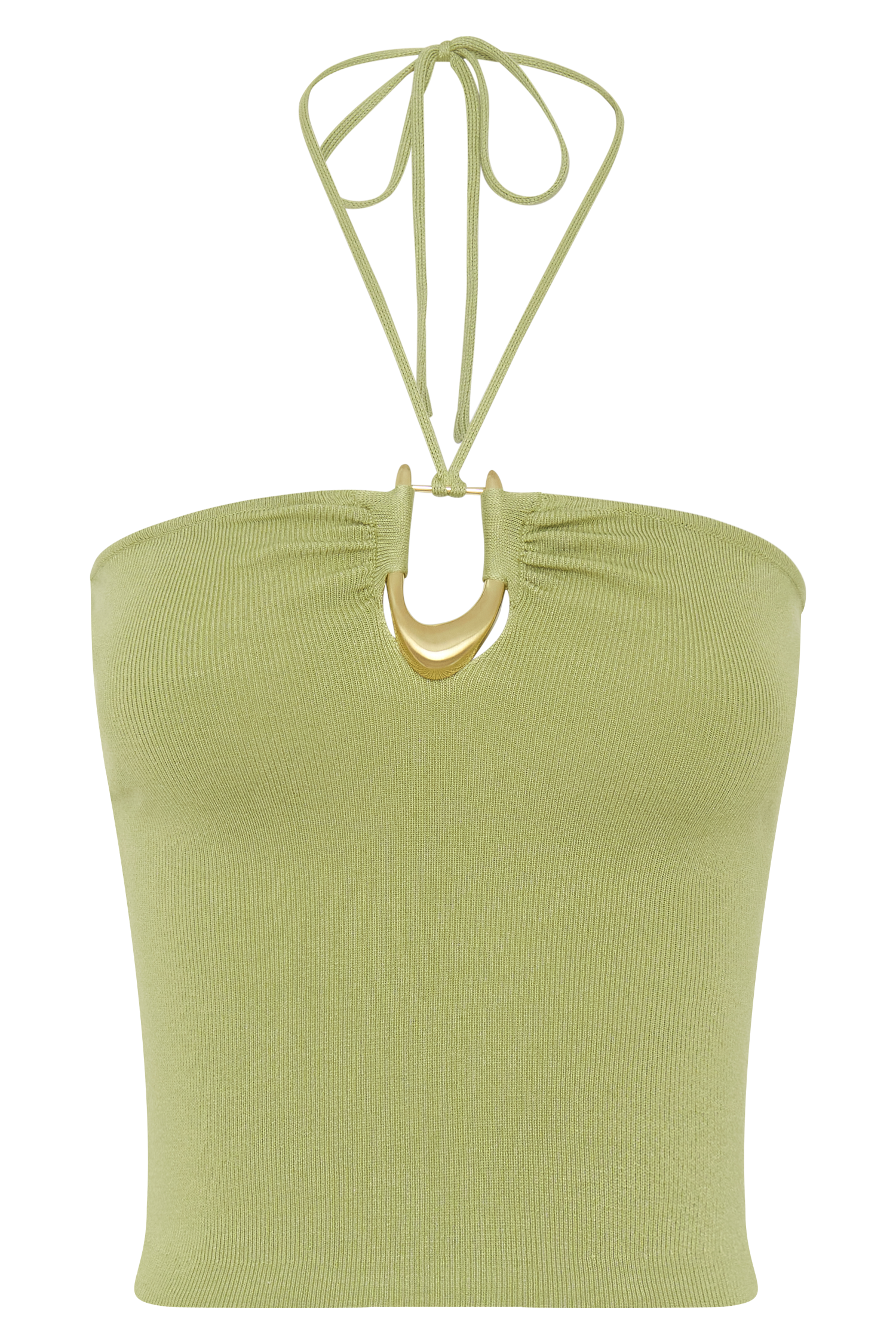 Dimitri Knit Halter Top With Hardware - Light Olive #11