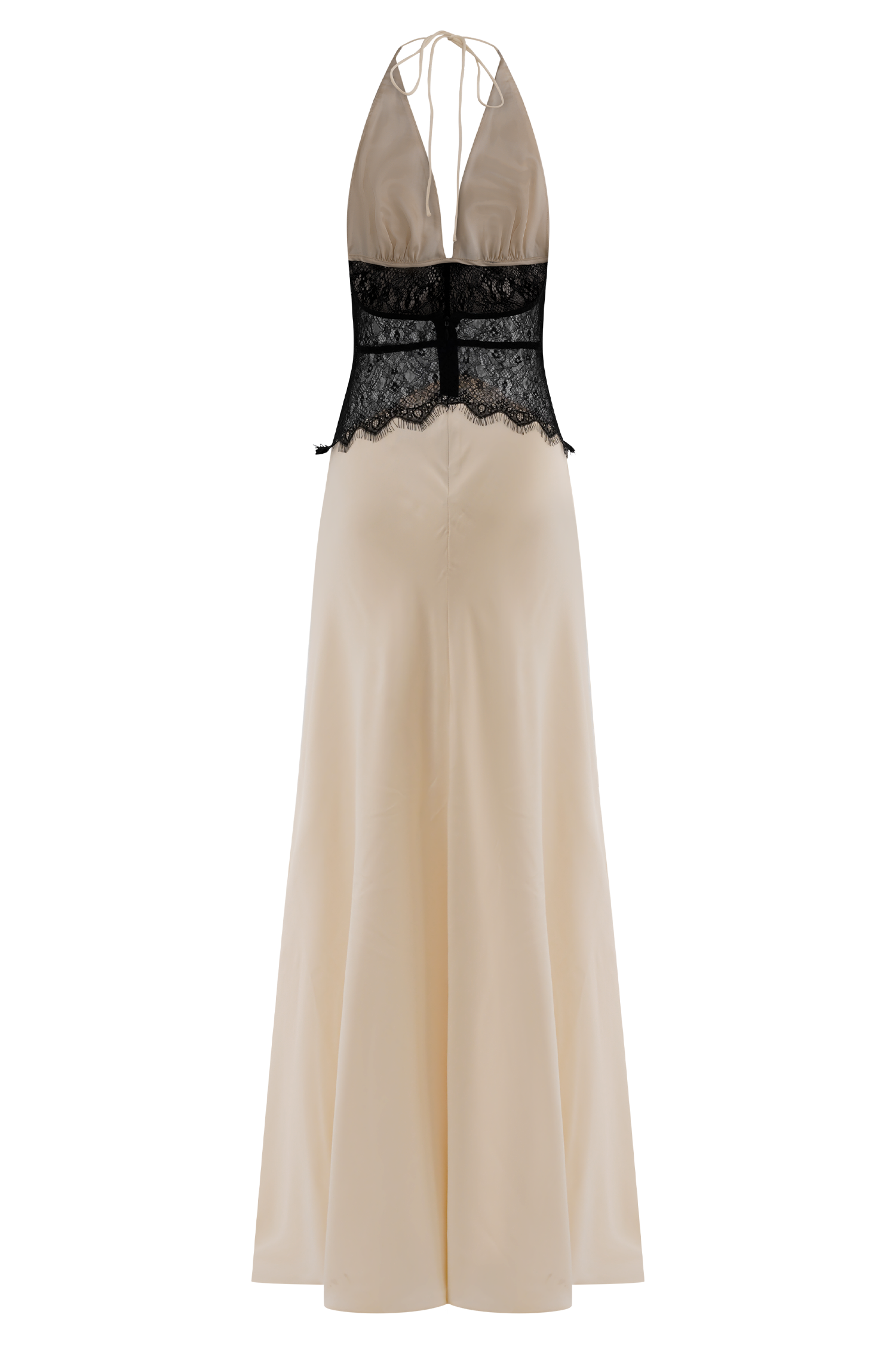 black and beige lace dress Dinah Lace And Satin Maxi Dress - Black/Ivory