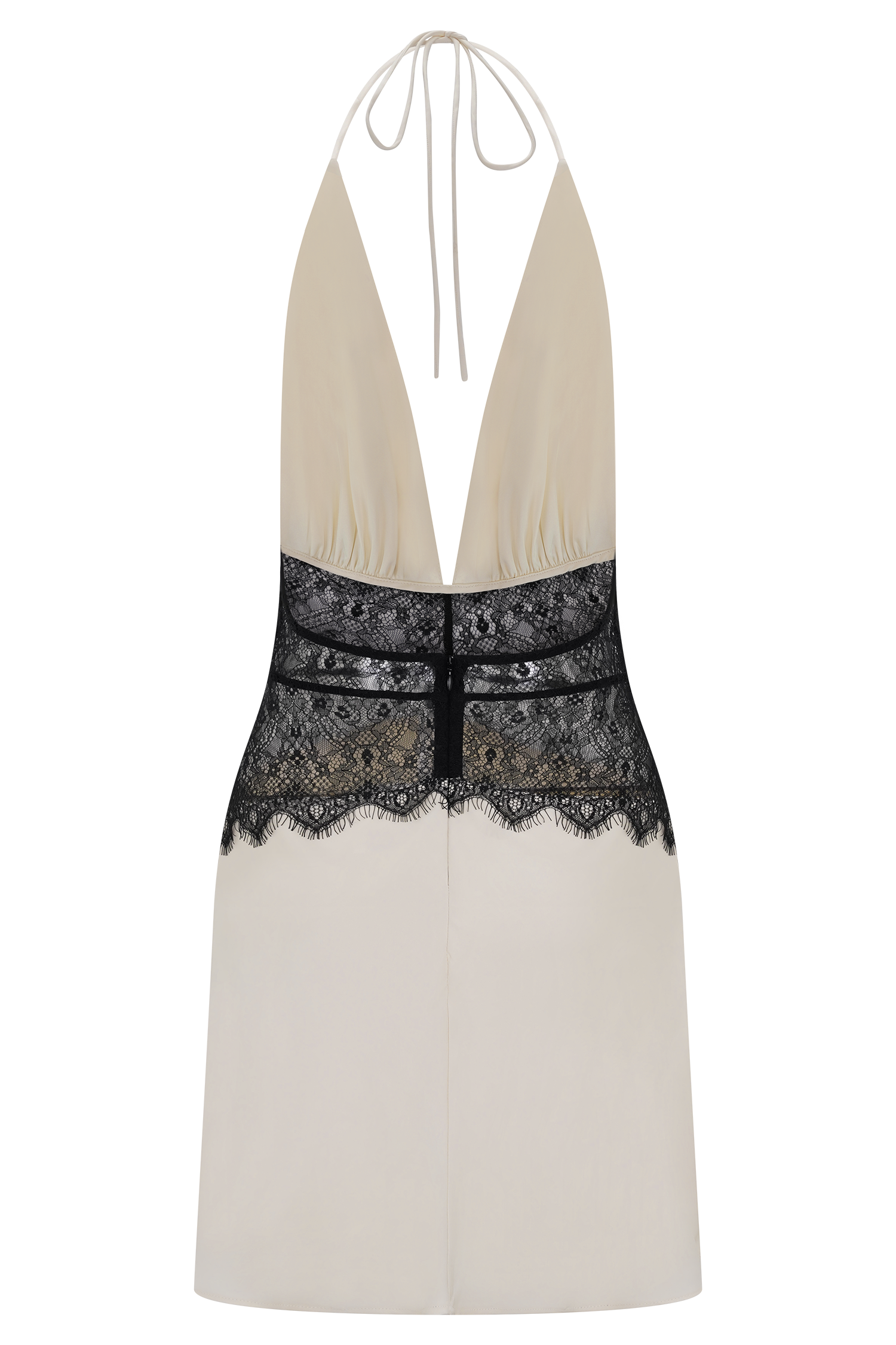 Dinah Lace And Satin Mini Dress - Black/Ivory | MESHKI US Dinah Lace And Satin Mini Dress - Black/Ivory | MESHKI US