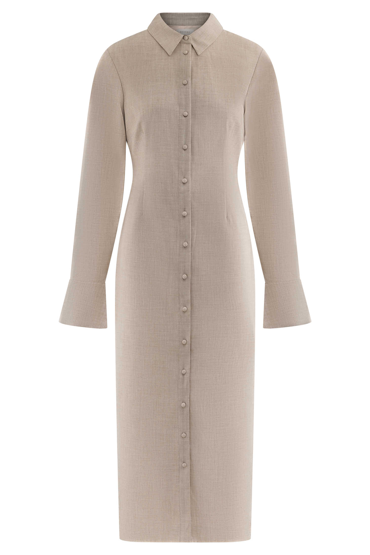 Dorian Fitted Shirt Midi Dress / Wheat Marle | Meshki | Xs Dorian Fitted Shirt Midi Dress / Wheat Marle | Meshki | Xs