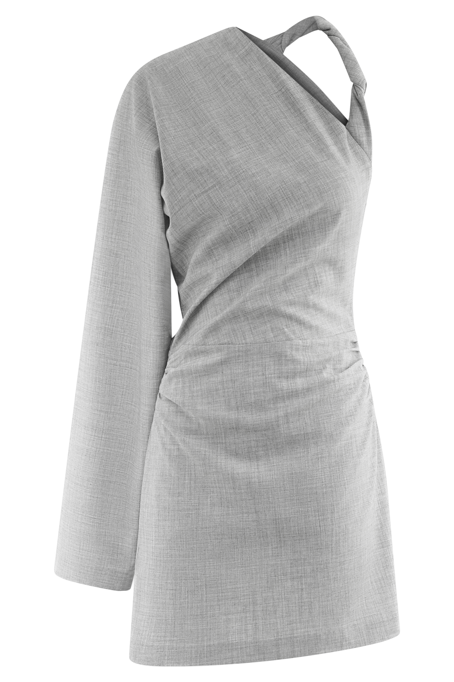 Dorian Twist Shoulder Mini Dress - Charcoal Marle | MESHKI US Dorian Twist Shoulder Mini Dress - Charcoal Marle | MESHKI US