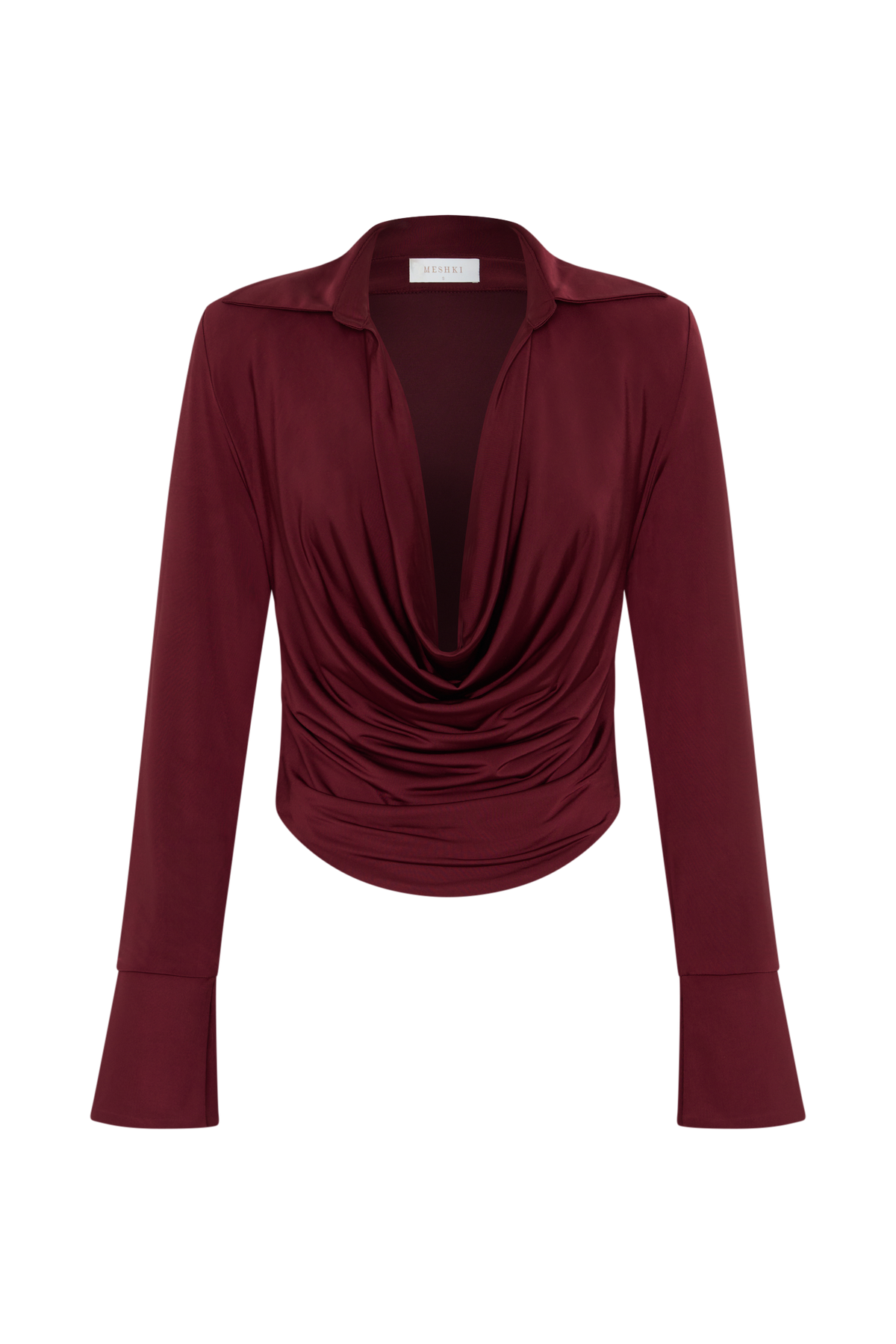 Elmira Long Sleeve Slinky Gather Detail Top - Wine #8