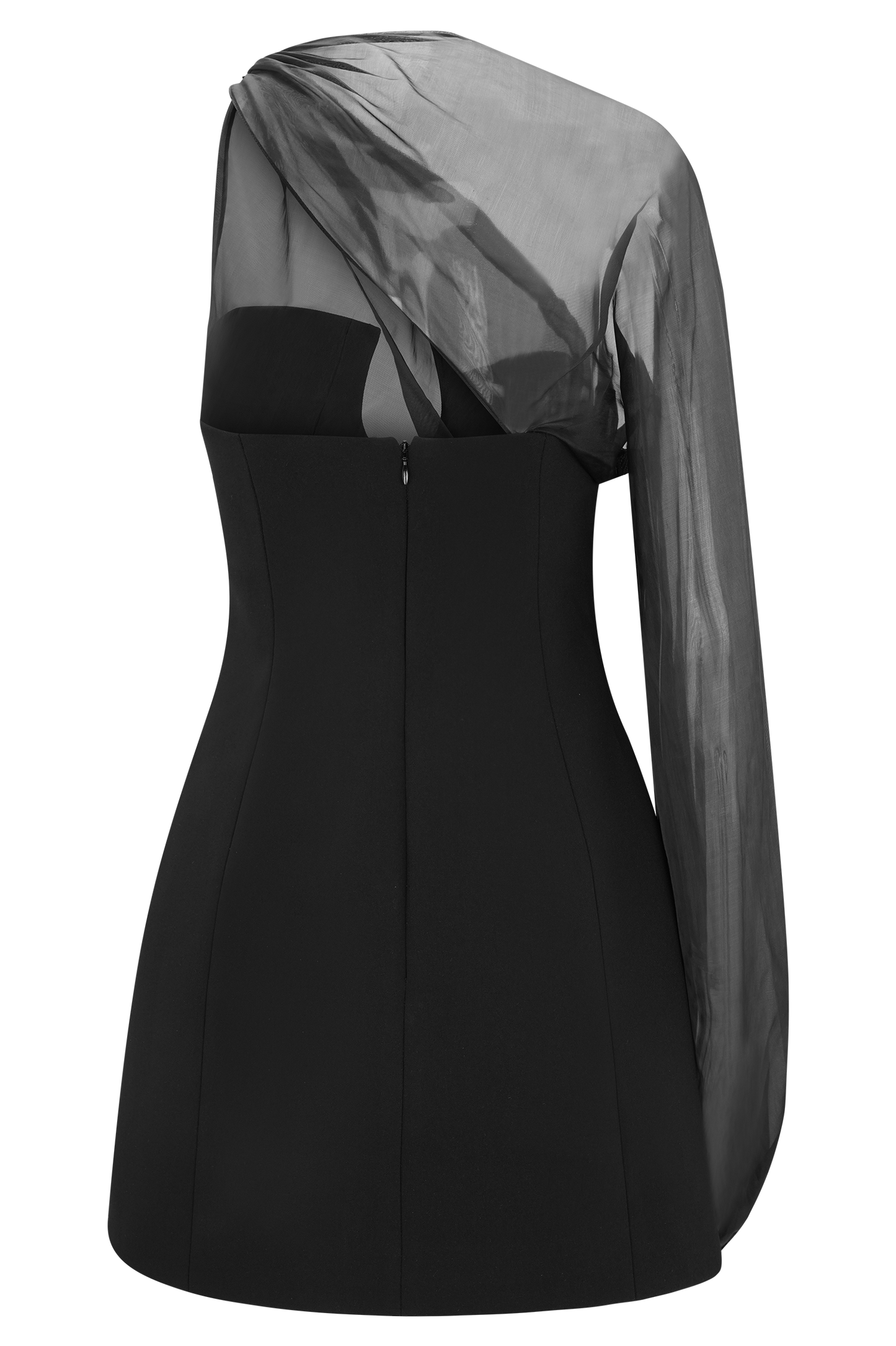 Effie Organza One Sleeve Mini Dress - Black