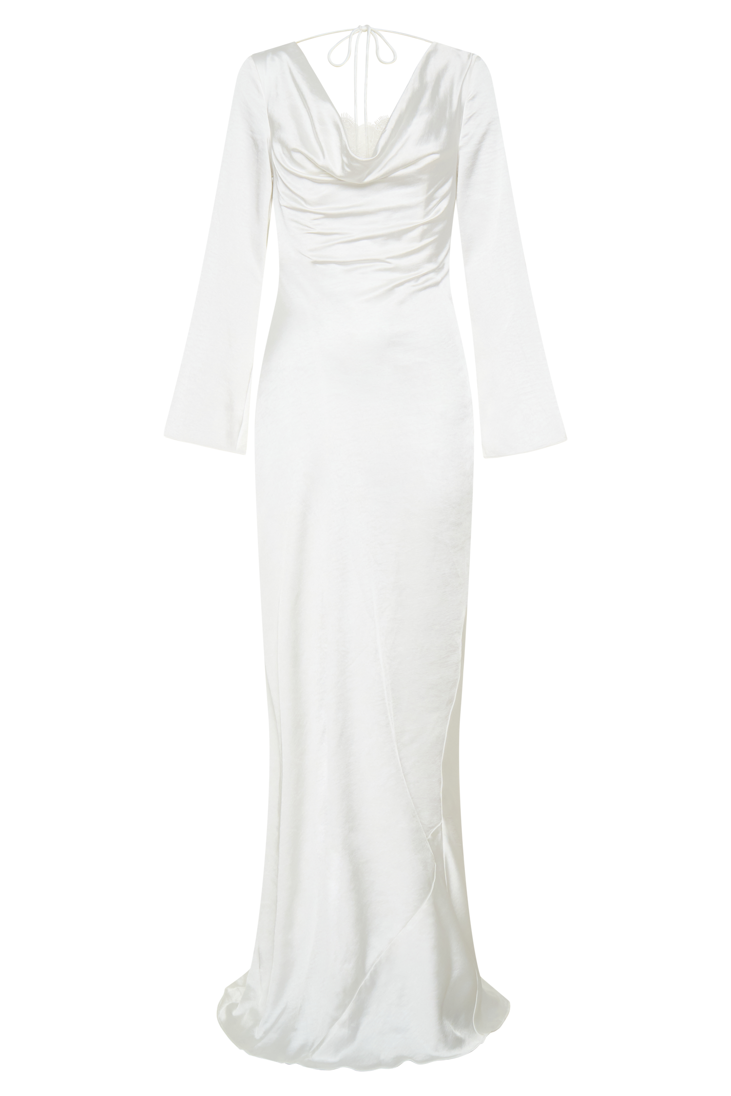 Eliza Long Sleeve Cowl Lace And Satin Maxi Dress - Ivory | MESHKI US Eliza Long Sleeve Cowl Lace And Satin Maxi Dress - Ivory | MESHKI US