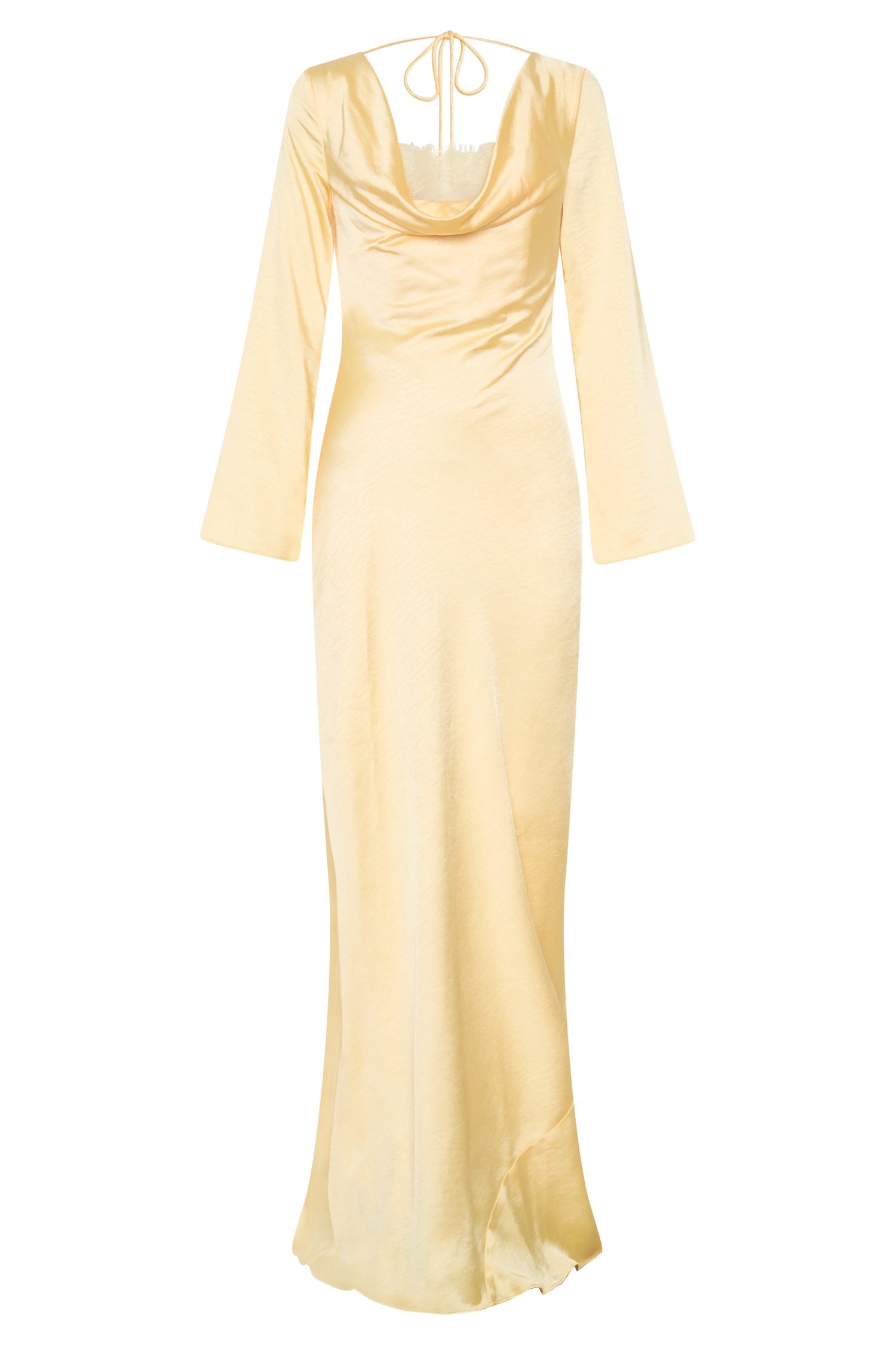 Eliza Long Sleeve Cowl Lace And Satin Maxi Dress - Lemon Eliza Long Sleeve Cowl Lace And Satin Maxi Dress - Lemon
