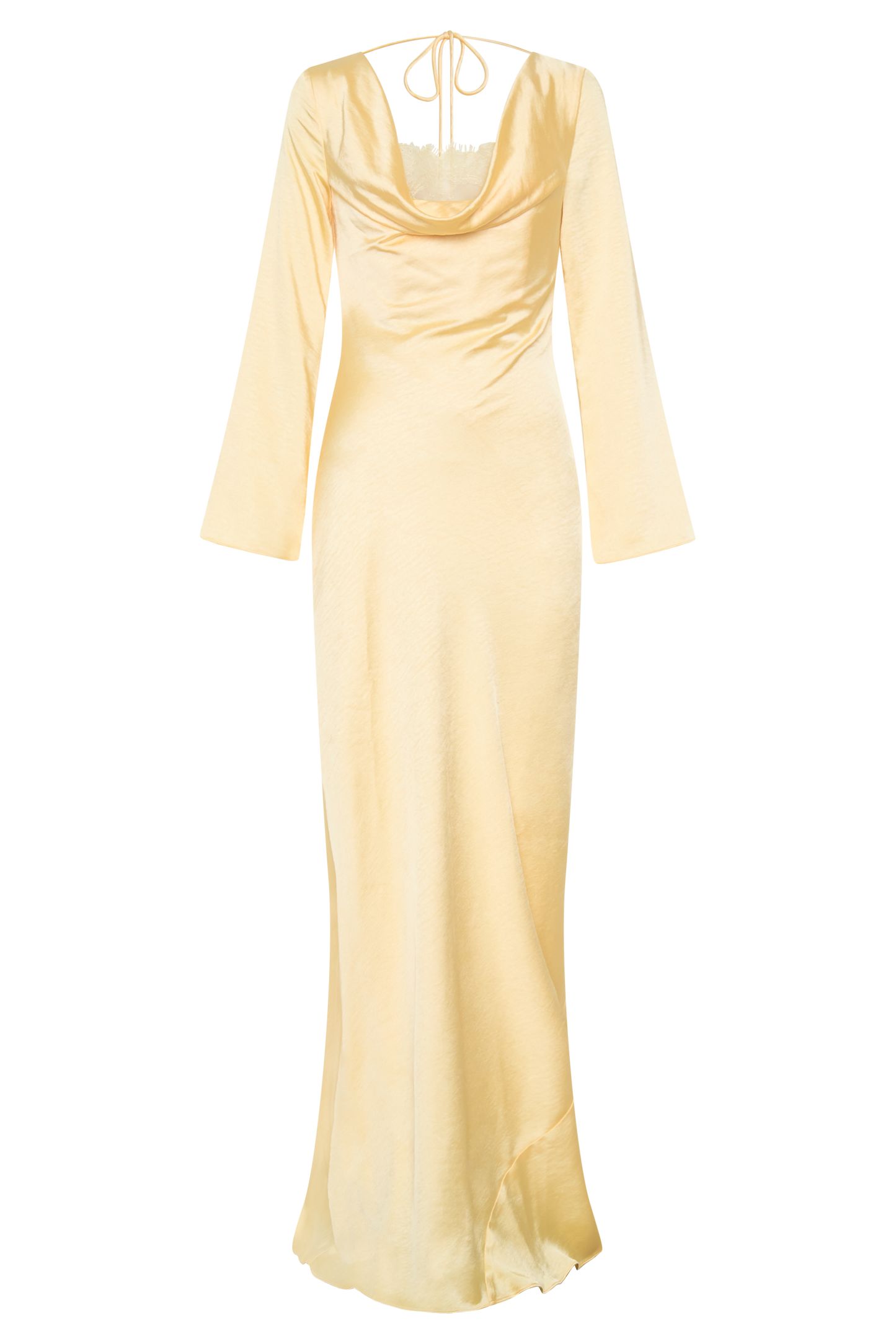 Eliza Long Sleeve Cowl Lace And Satin Maxi Dress - Lemon