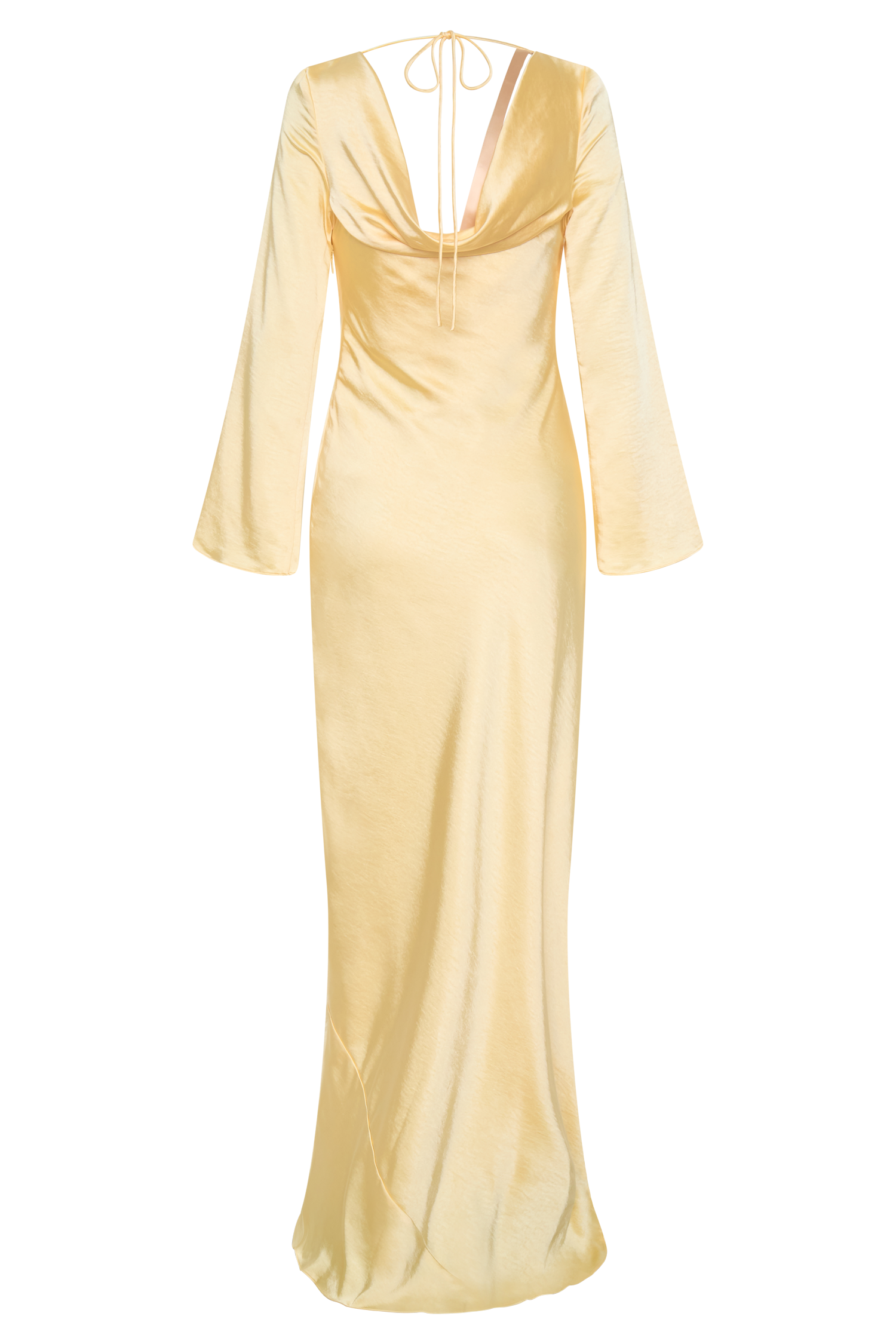 Eliza Long Sleeve Cowl Lace And Satin Maxi Dress - Lemon | MESHKI US Eliza Long Sleeve Cowl Lace And Satin Maxi Dress - Lemon | MESHKI US
