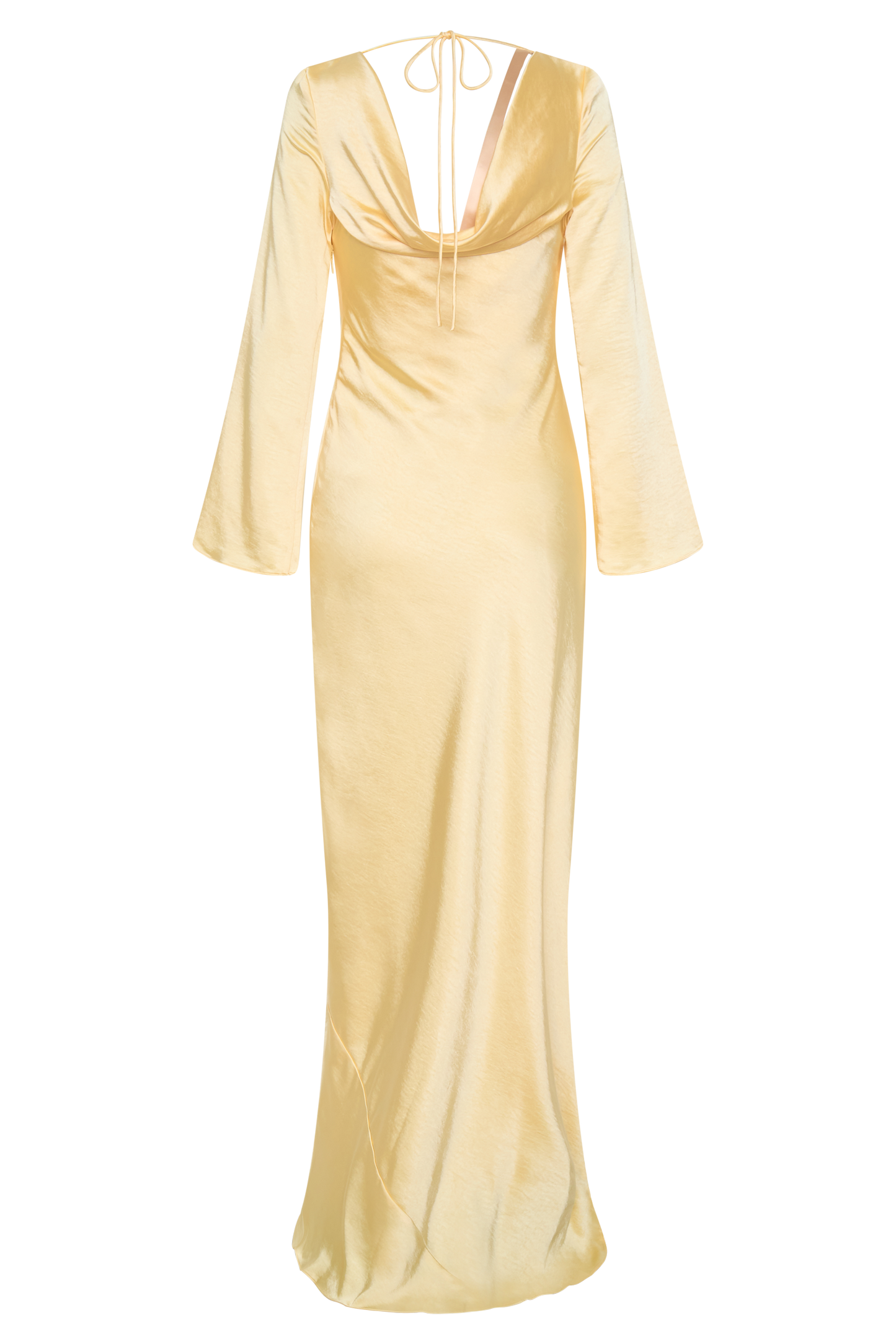 Eliza Long Sleeve Cowl Lace And Satin Maxi Dress - Lemon