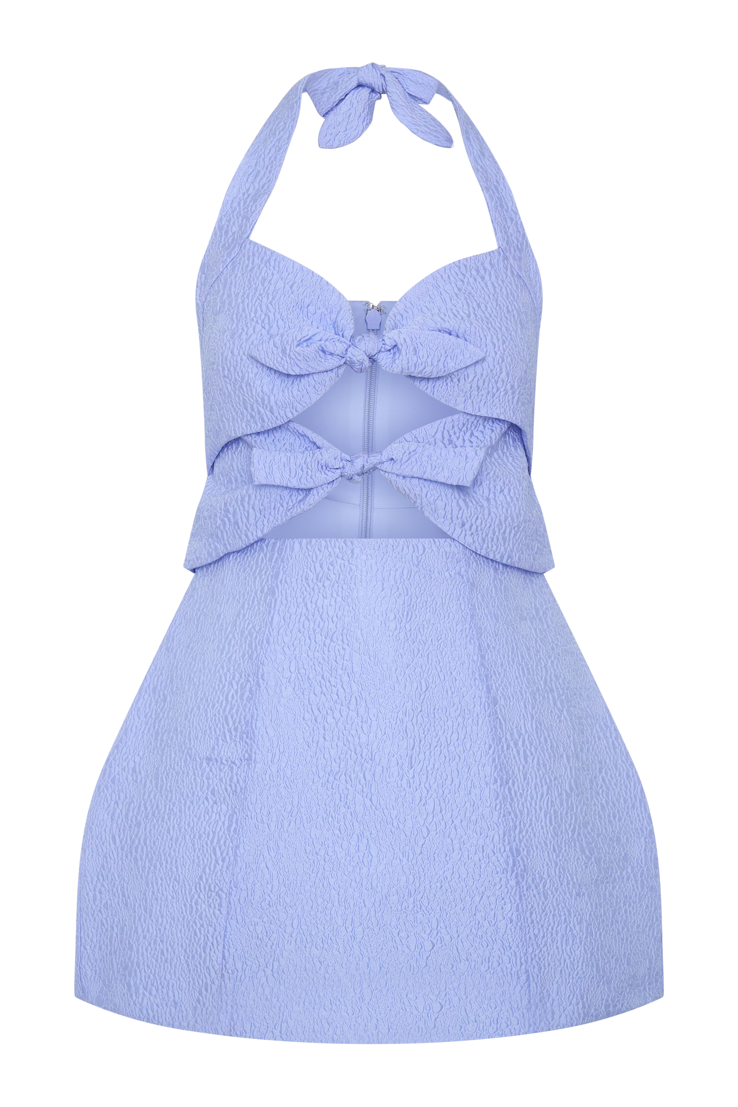 Ella Bow Detail Halter Mini Dress - Periwinkle Blue | MESHKI US Ella Bow Detail Halter Mini Dress - Periwinkle Blue | MESHKI US