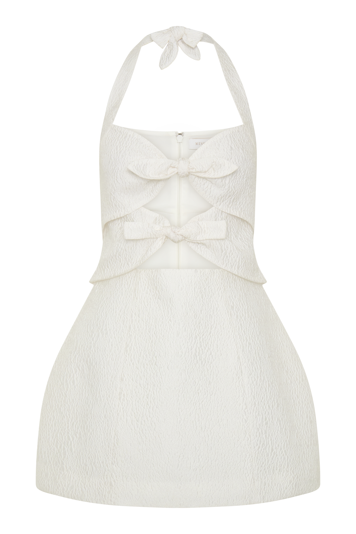 halter bow front a line mini dress Rhinestone Bow Halter Mini Dress