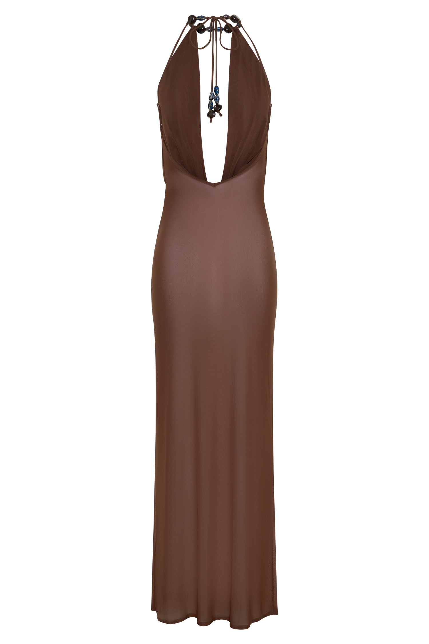 Ethal Mesh Cowl Neck Beaded Maxi Dress - Chocolate | MESHKI US Ethal Mesh Cowl Neck Beaded Maxi Dress - Chocolate | MESHKI US