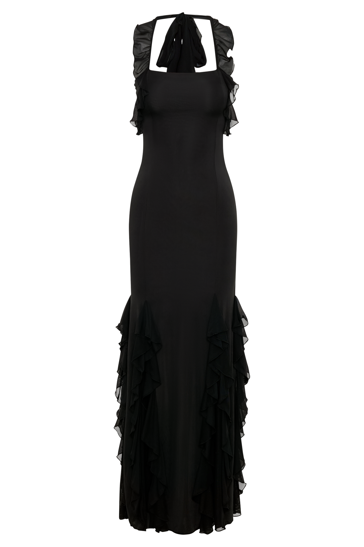 Etta Ruffle Slinky Maxi Dress - Black