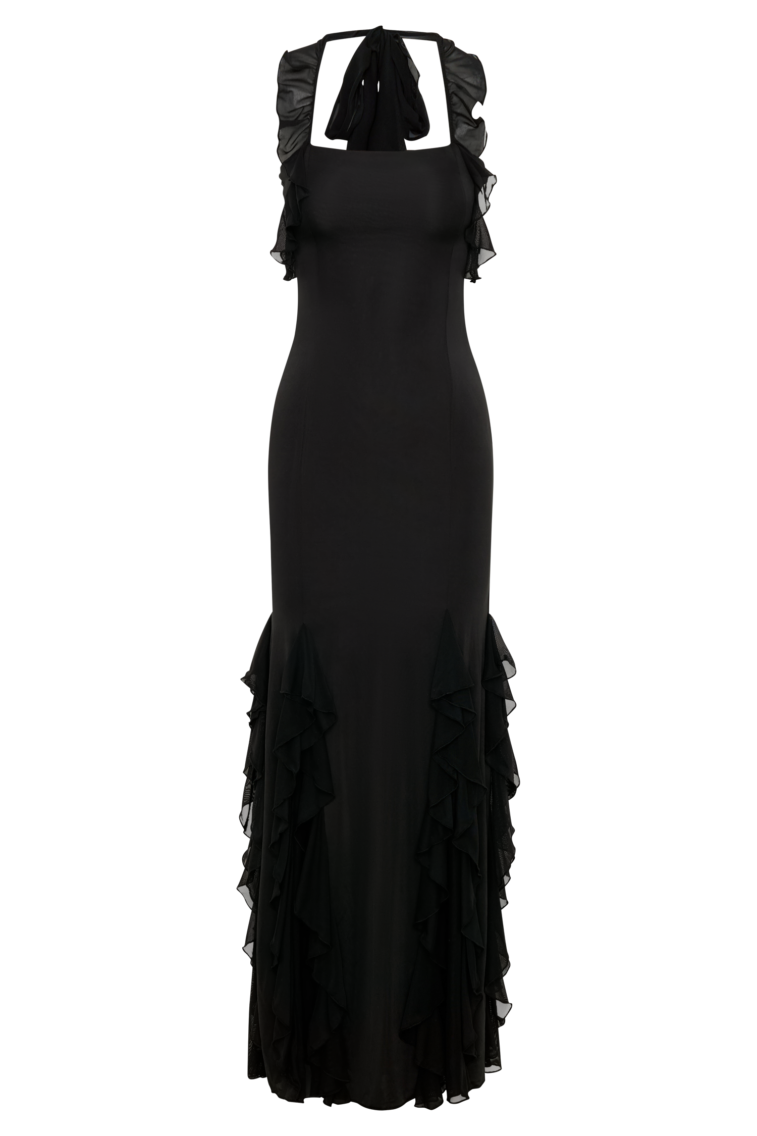 Etta Ruffle Slinky Maxi Dress - Black #8