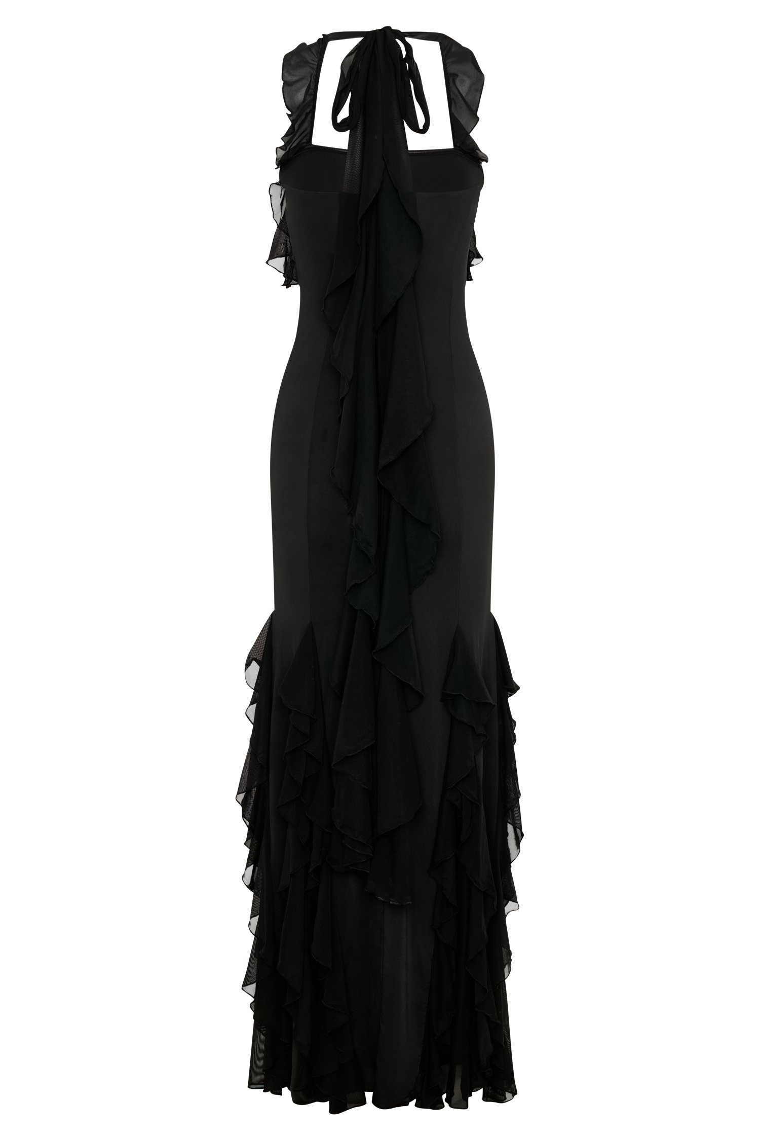 Etta Ruffle Slinky Maxi Dress - Black #6