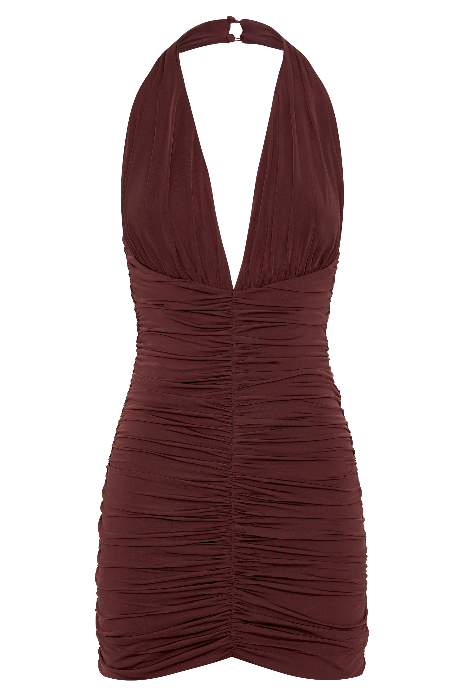 kraft italian dressing Fleur Ruched Slinky Mini Dress - Mahogany