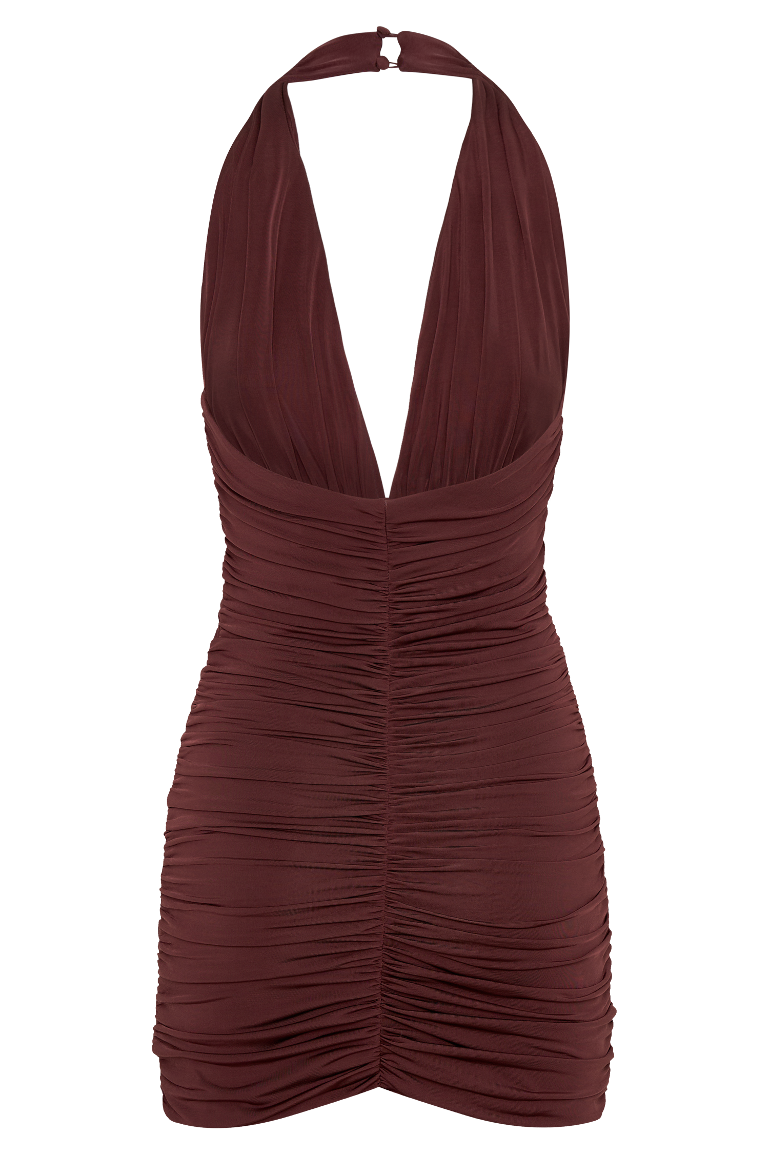 Fleur Ruched Slinky Mini Dress - Mahogany | MESHKI US Fleur Ruched Slinky Mini Dress - Mahogany | MESHKI US