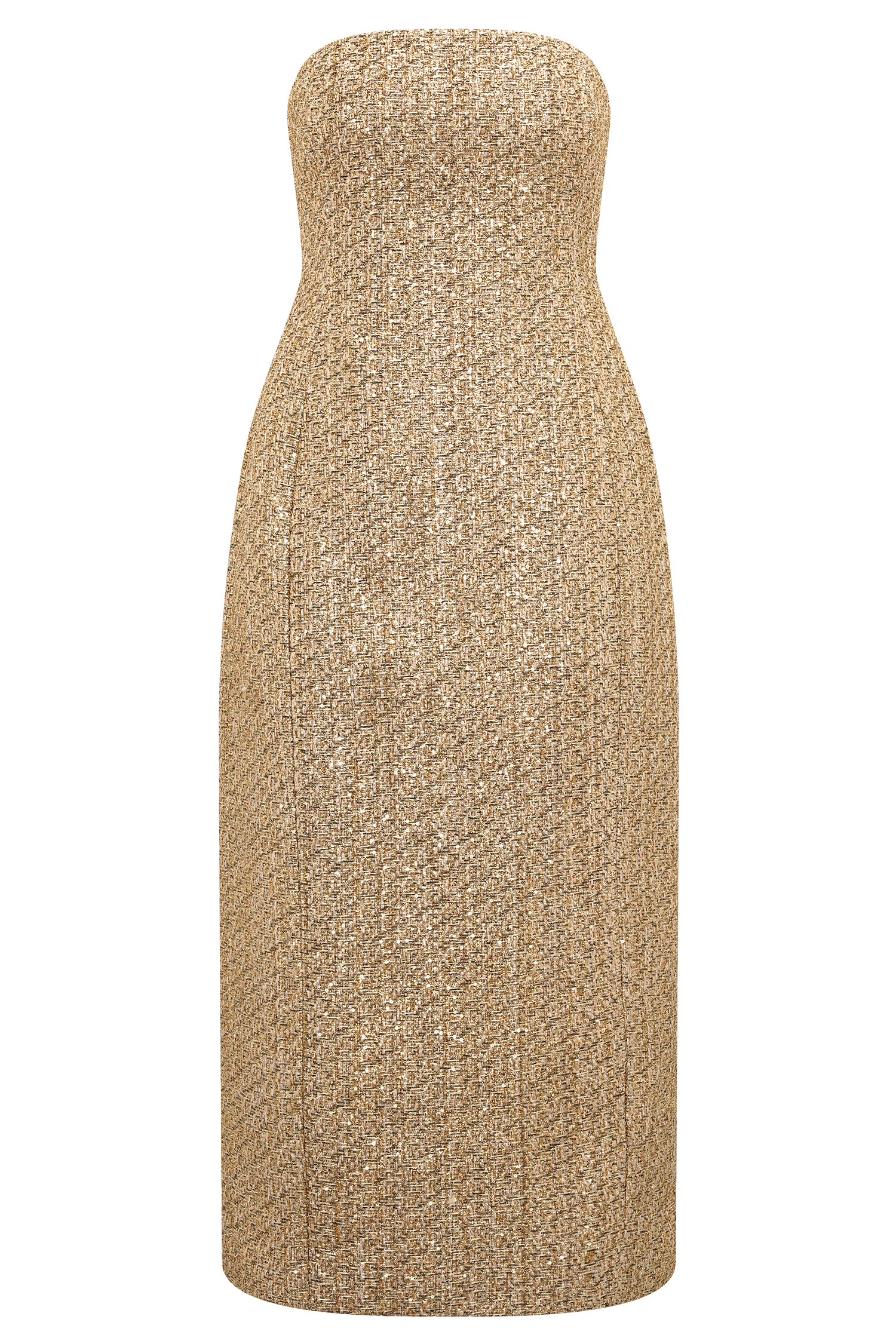 Gala Strapless Tweed Midi Dress - Gold | MESHKI US Gala Strapless Tweed Midi Dress - Gold | MESHKI US