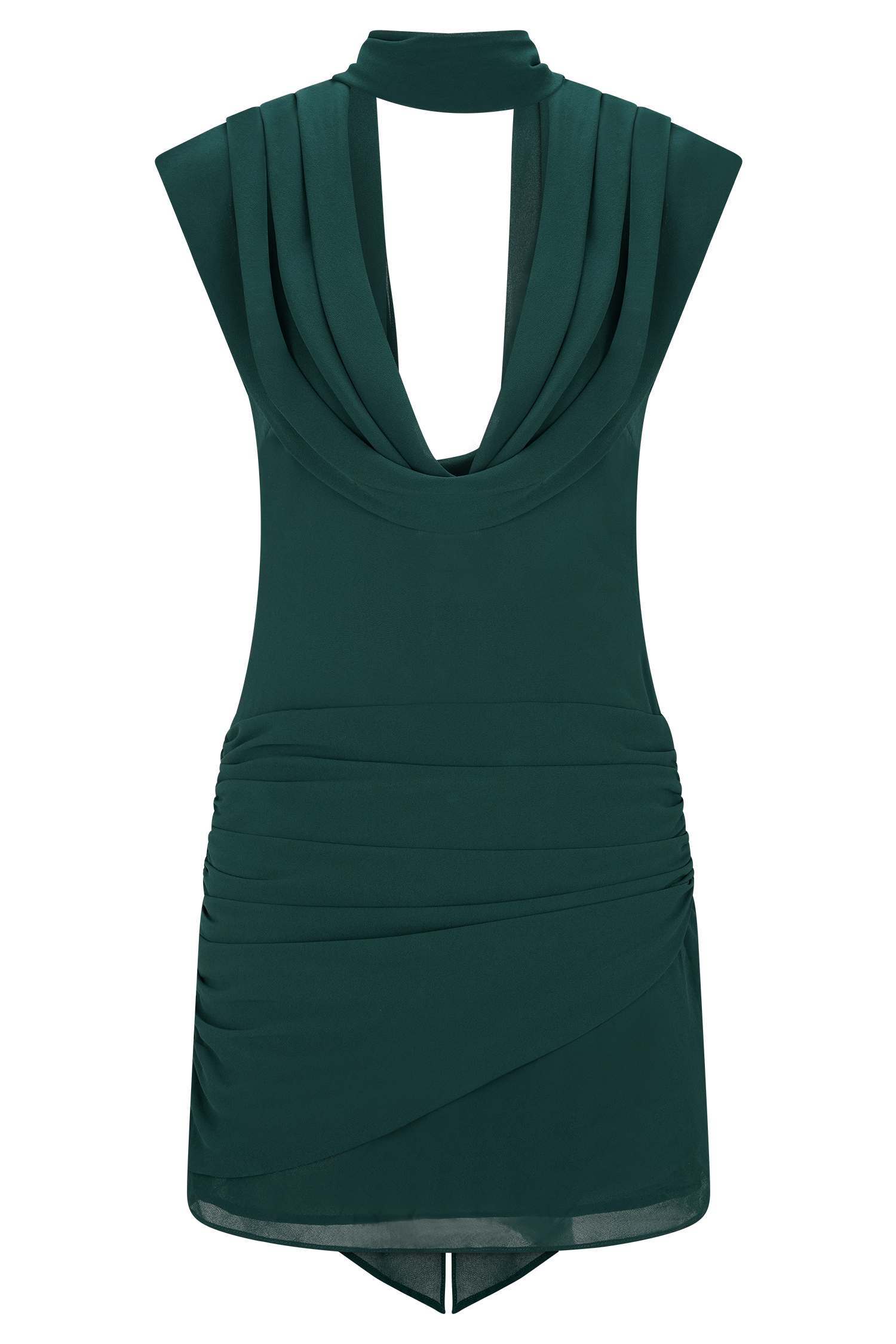 Giulia Chiffon Draped Mini Dress - Dark Emerald | MESHKI US Giulia Chiffon Draped Mini Dress - Dark Emerald | MESHKI US