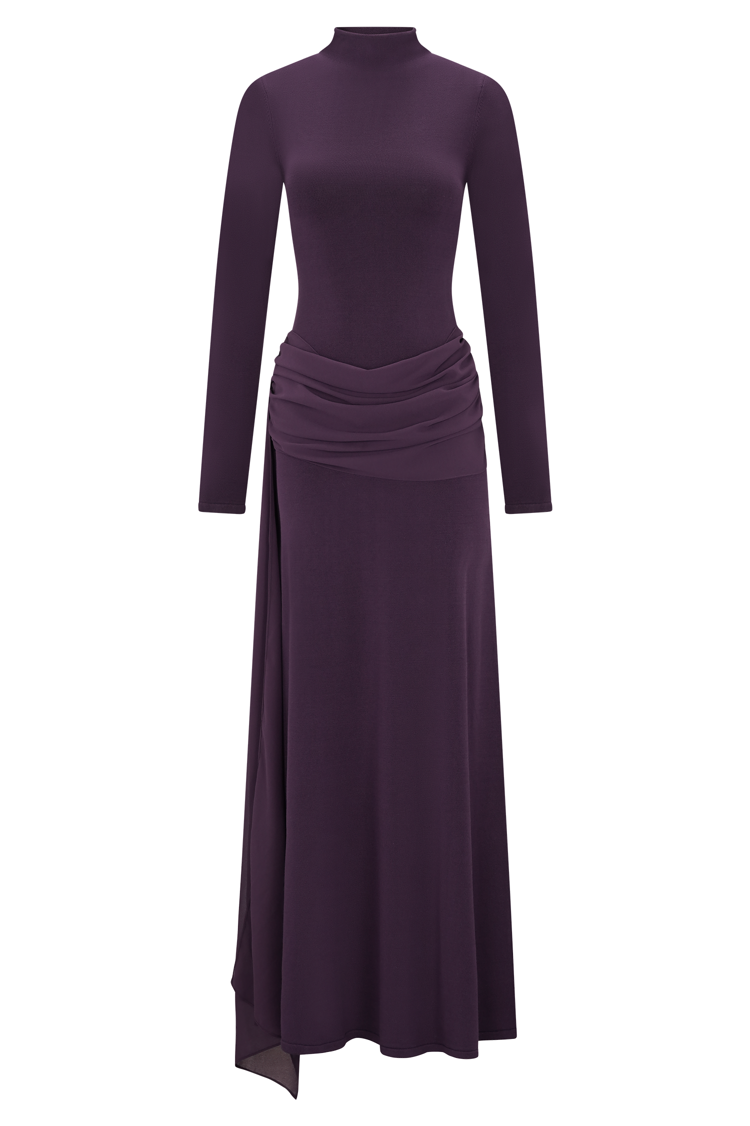 Grayson Knit Chiffon Maxi Dress - Plum | MESHKI US Grayson Knit Chiffon Maxi Dress - Plum | MESHKI US