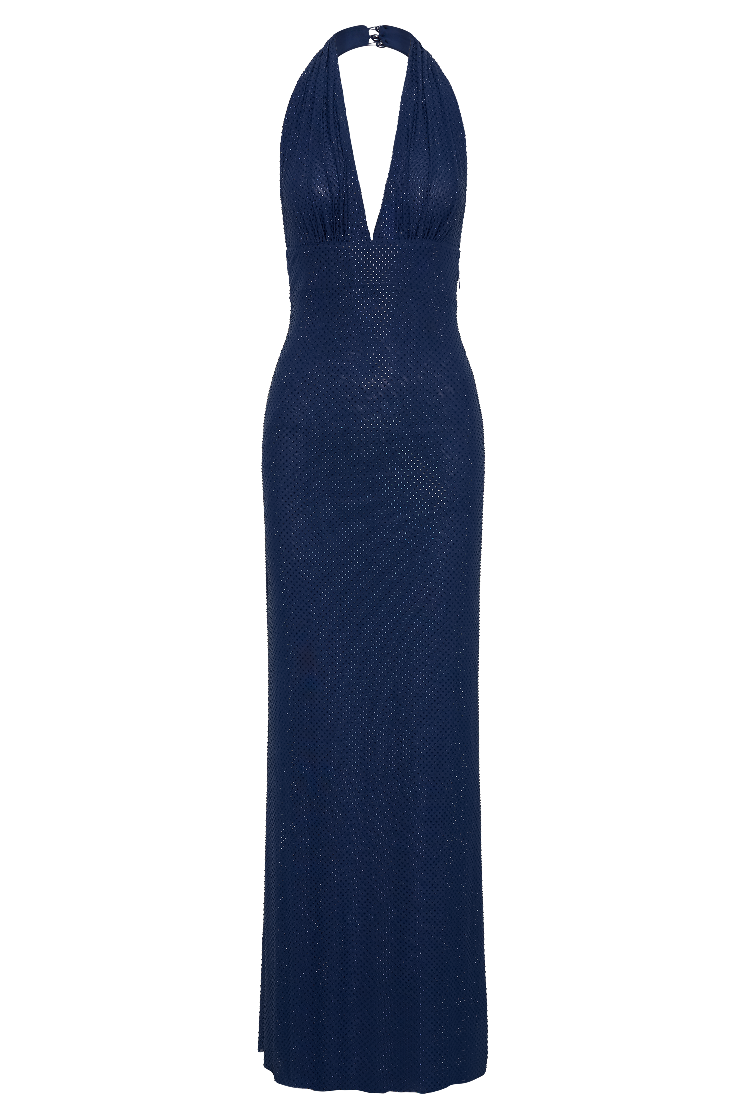 dark blue halter neck dress Harriet Diamante Maxi / Navy | MESHKI Color:Satin Rust Doechii at the Schiaparelli the maxi length adds seasonCode_H25